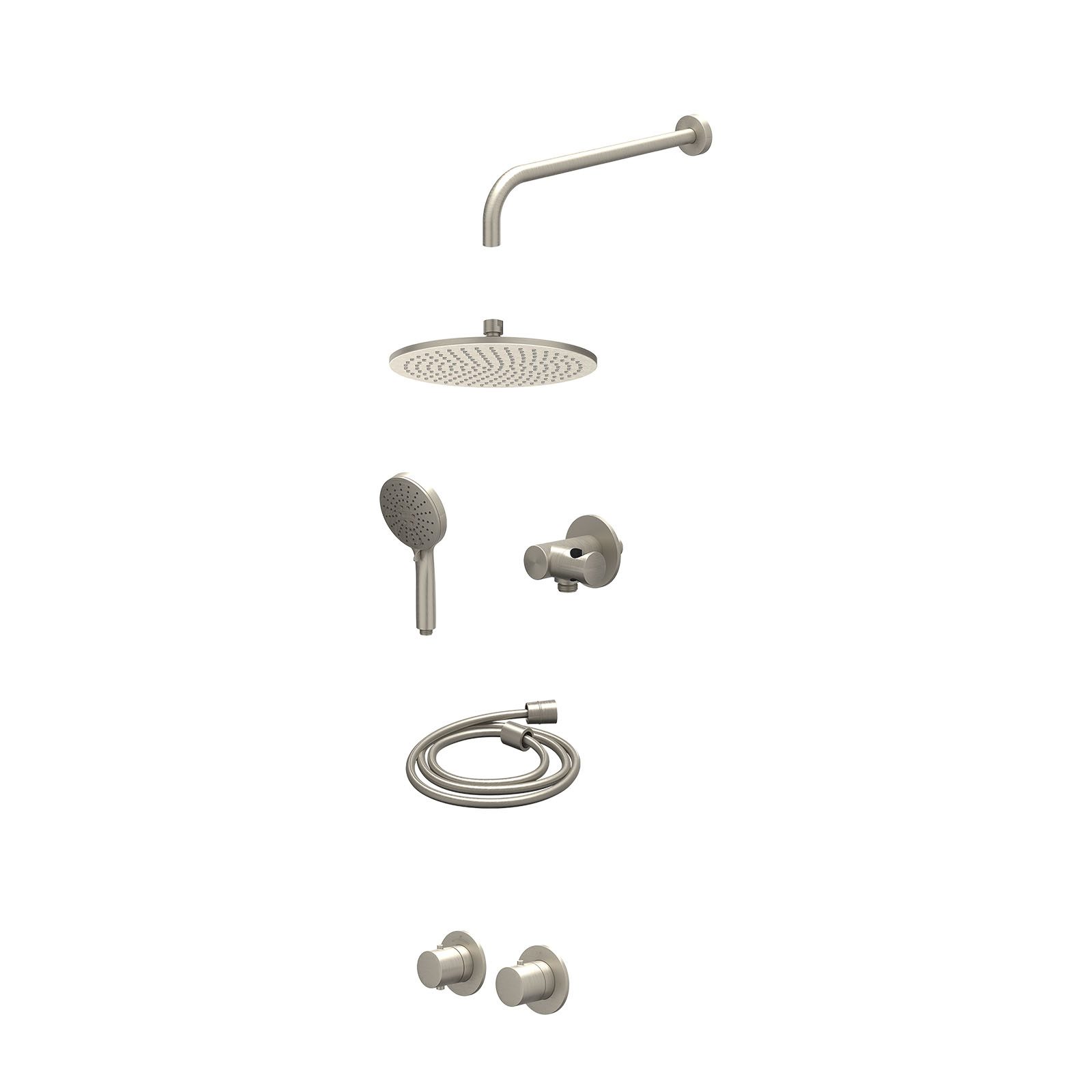 IVY Bond Regendoucheset inbouw symmetry 2-weg - 25cm medium - wandarm 40cm - verstelbare steun - 3-standen - excl. inbouwbox - Geborsteld nickel