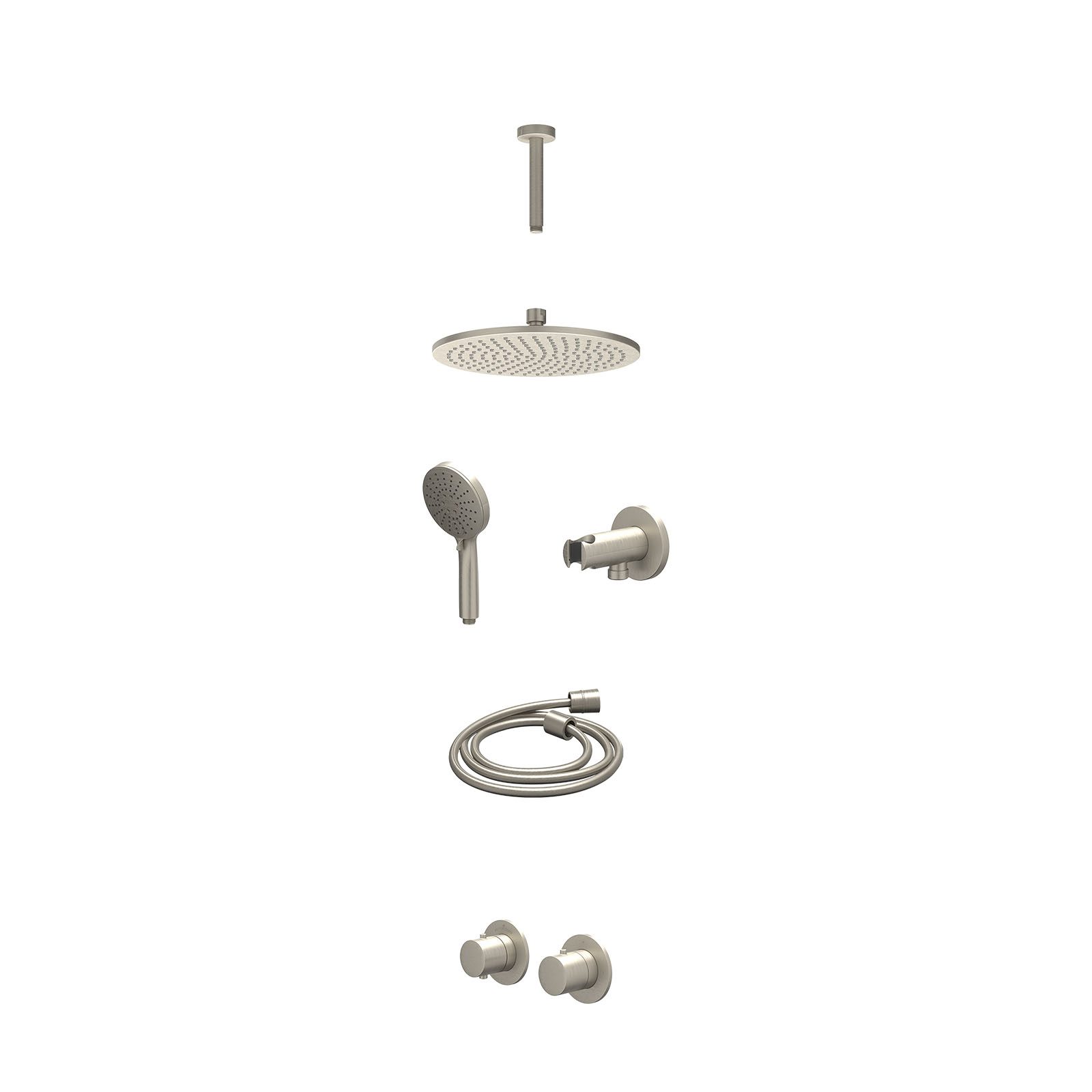 IVY Bond Regendoucheset inbouw symmetry 2-weg - 25cm medium - plafond 15cm - wandhouder - 3-standen - excl. inbouwbox - Geborsteld nickel