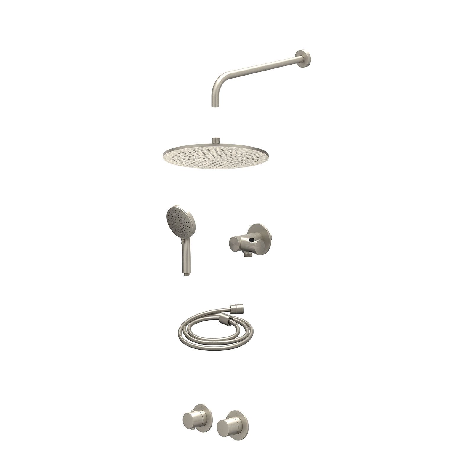 IVY Bond Regendoucheset inbouw symmetry 2-weg - 30cm medium - wandarm 40cm - verstelbare steun - 3-standen - excl. inbouwbox - Geborsteld nickel
