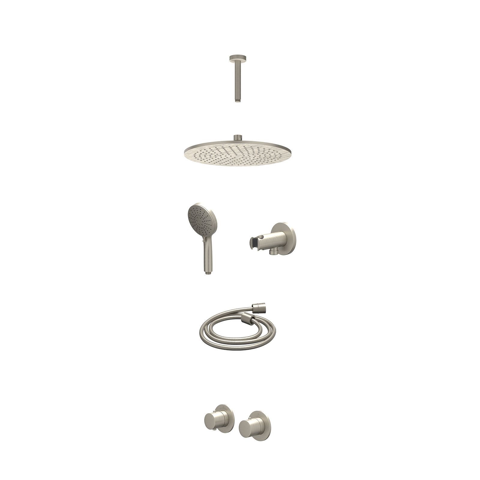 IVY Bond Regendoucheset inbouw symmetry 2-weg - 30cm medium - plafond 15cm - wandhouder - 3-standen - excl. inbouwbox - Geborsteld nickel