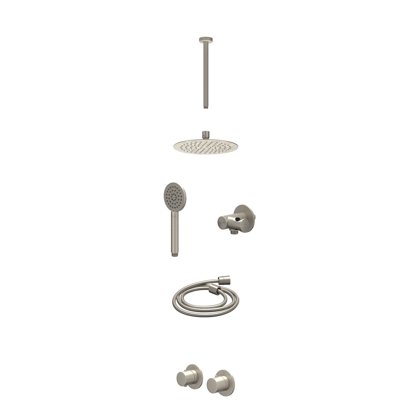 IVY Bond Regendoucheset inbouw symmetry 2-weg - 20cm slim - plafond 30cm - verstelbare steun - satin spray - excl. inbouwbox - Geborsteld nickel