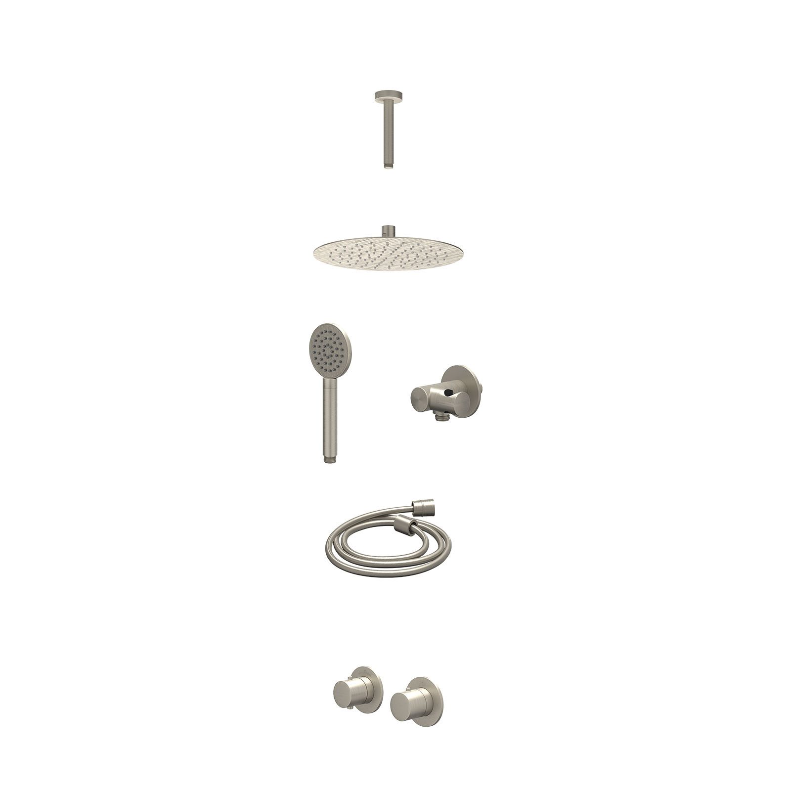 IVY Bond Regendoucheset inbouw symmetry 2-weg - 25cm slim - plafond 15cm - verstelbare steun - satin spray - excl. inbouwbox - Geborsteld nickel