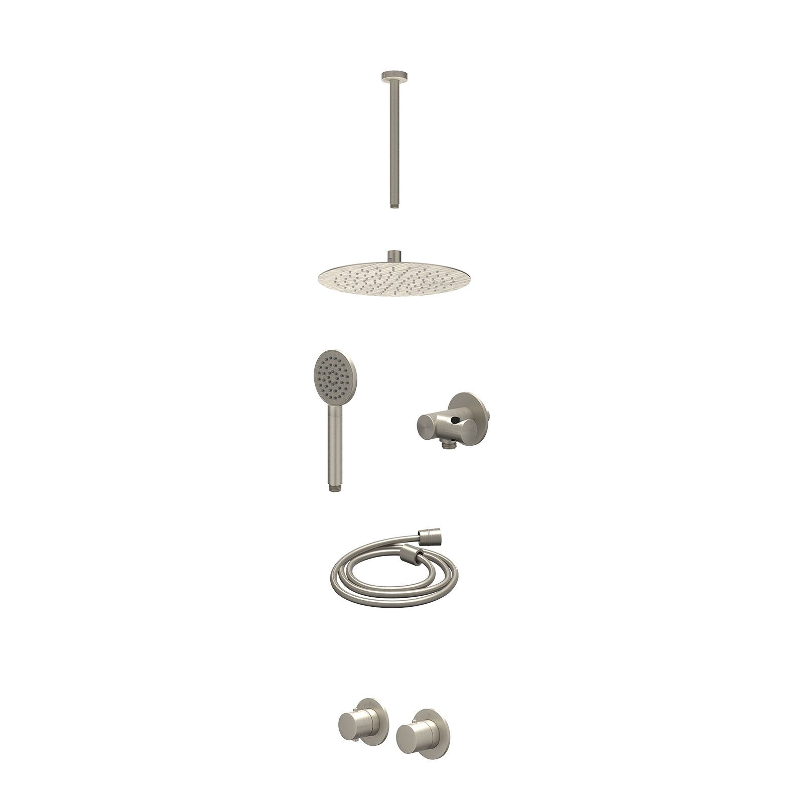 IVY Bond Regendoucheset inbouw symmetry 2-weg - 25cm slim - plafond 30cm - verstelbare steun - satin spray - excl. inbouwbox - Geborsteld nickel