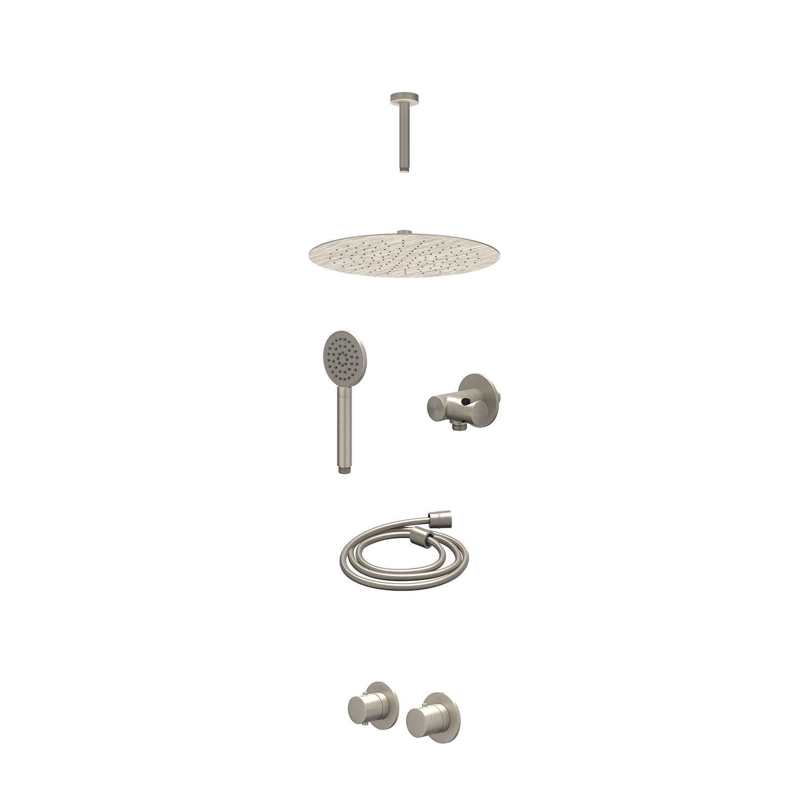IVY Bond Regendoucheset inbouw symmetry 2-weg - 30cm slim - plafond 15cm - verstelbare steun - satin spray - excl. inbouwbox - Geborsteld nickel