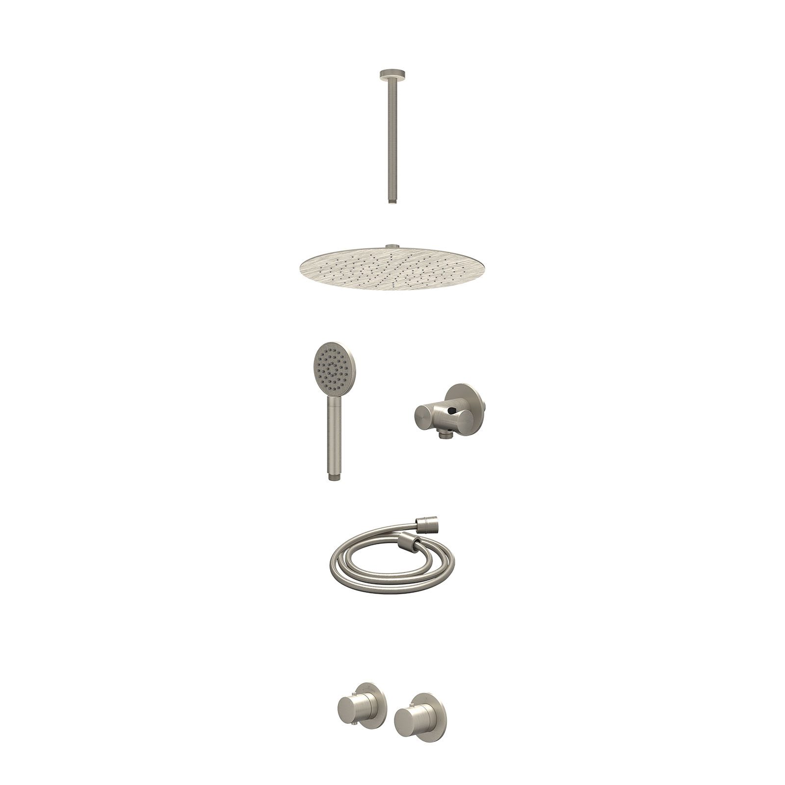 IVY Bond Regendoucheset inbouw symmetry 2-weg - 30cm slim - plafond 30cm - verstelbare steun - satin spray - excl. inbouwbox - Geborsteld nickel