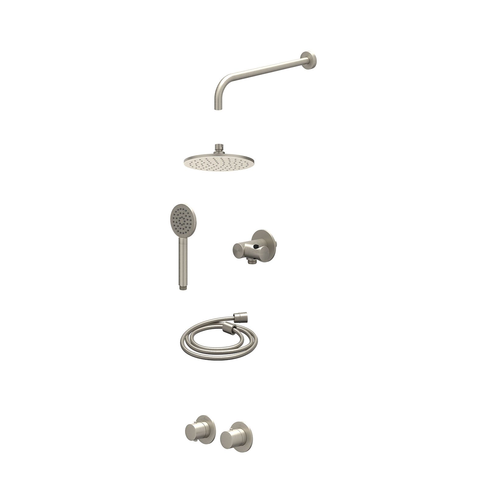 IVY Bond Regendoucheset inbouw symmetry 2-weg - 20cm medium - wandarm 40cm - verstelbare steun - satin spray - excl. inbouwbox - Geborsteld nickel