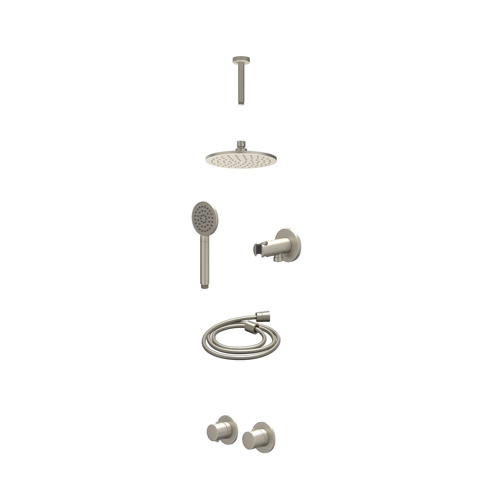 IVY Bond Regendoucheset inbouw symmetry 2-weg - 20cm medium - plafond 15cm - wandhouder - satin spray - excl. inbouwbox - Geborsteld nickel