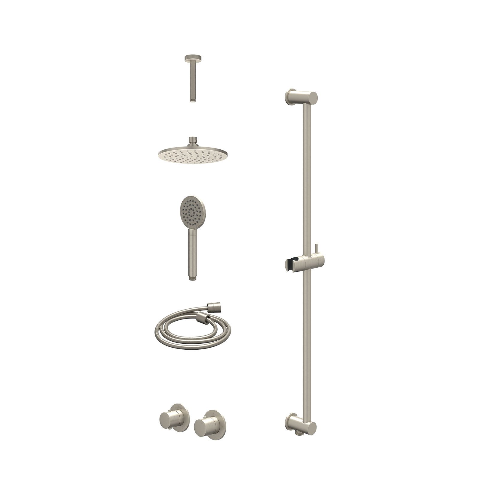 IVY Bond Regendoucheset inbouw symmetry 2-weg - 20cm medium - plafond 15cm - glijstang - satin spray - excl. inbouwbox - Geborsteld nickel