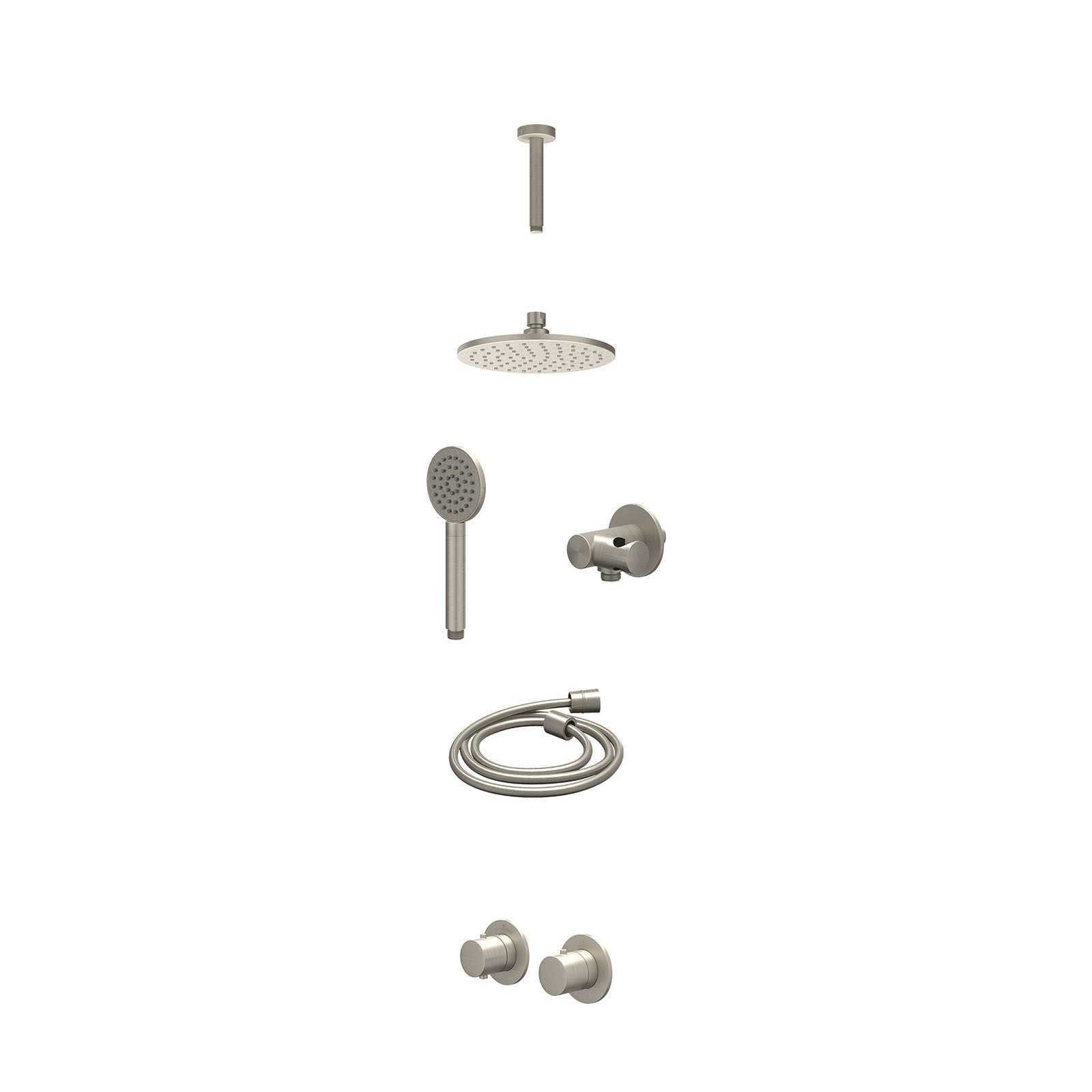 IVY Bond Regendoucheset inbouw symmetry 2-weg - 20cm medium - plafond 15cm - verstelbare steun - satin spray - excl. inbouwbox - Geborsteld nickel
