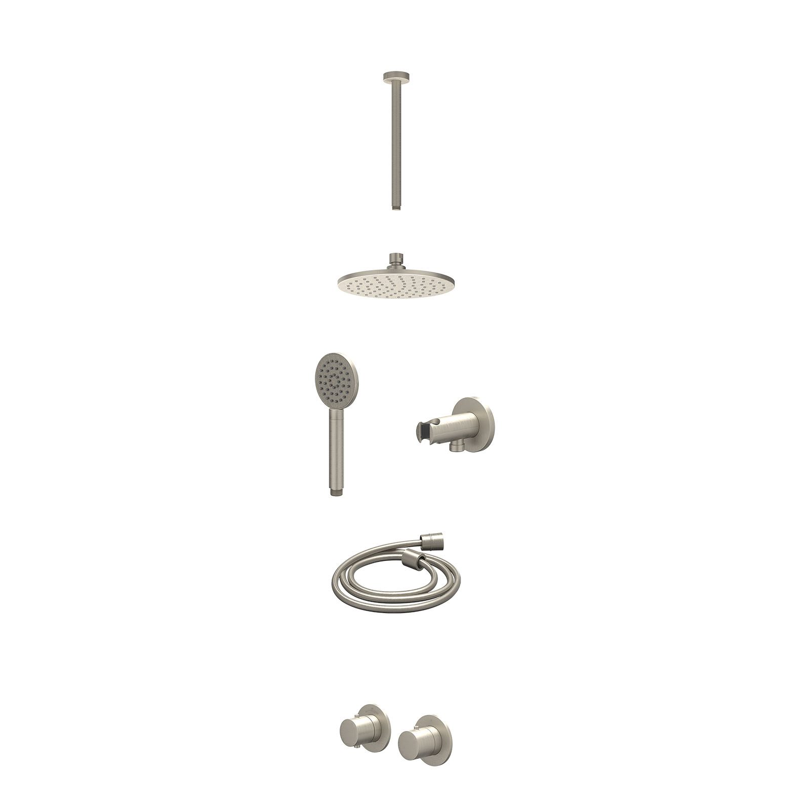 IVY Bond Regendoucheset inbouw symmetry 2-weg - 20cm medium - plafond 30cm - wandhouder - satin spray - excl. inbouwbox - Geborsteld nickel