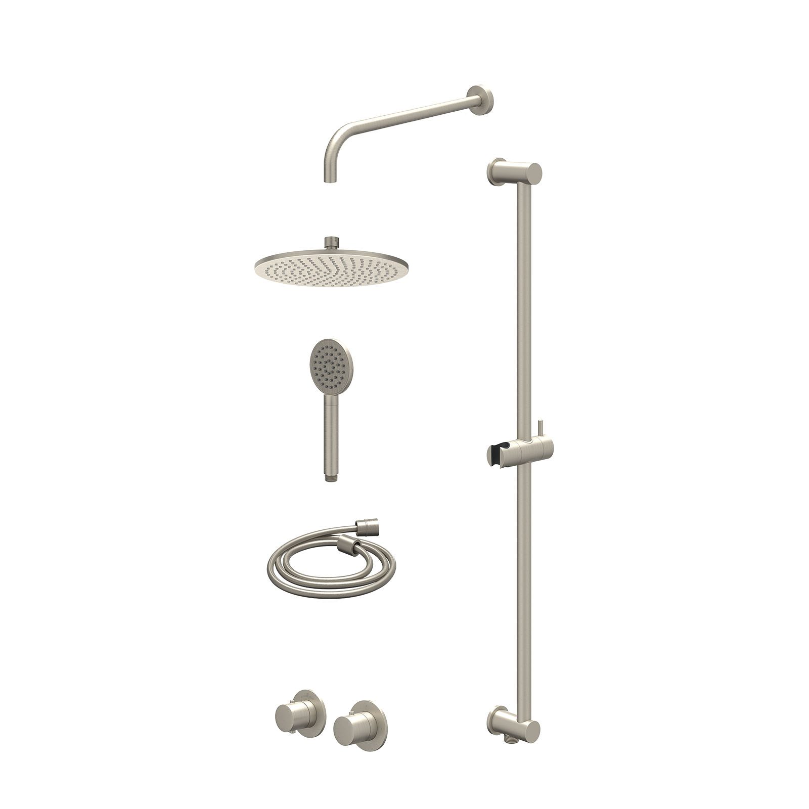 IVY Bond Regendoucheset inbouw symmetry 2-weg - 25cm medium - wandarm 40cm - glijstang - satin spray - excl. inbouwbox - Geborsteld nickel