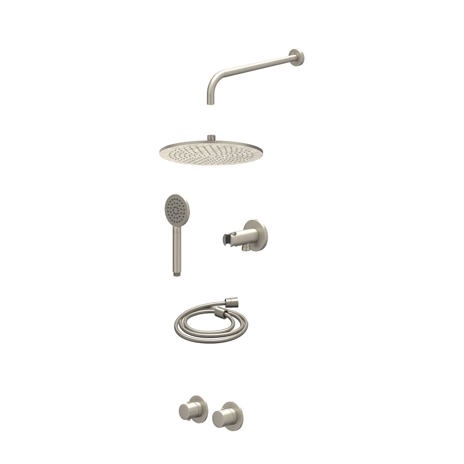 IVY Bond Regendoucheset inbouw symmetry 2-weg - 30cm medium - wandarm 40cm - wandhouder - satin spray - excl. inbouwbox - Geborsteld nickel