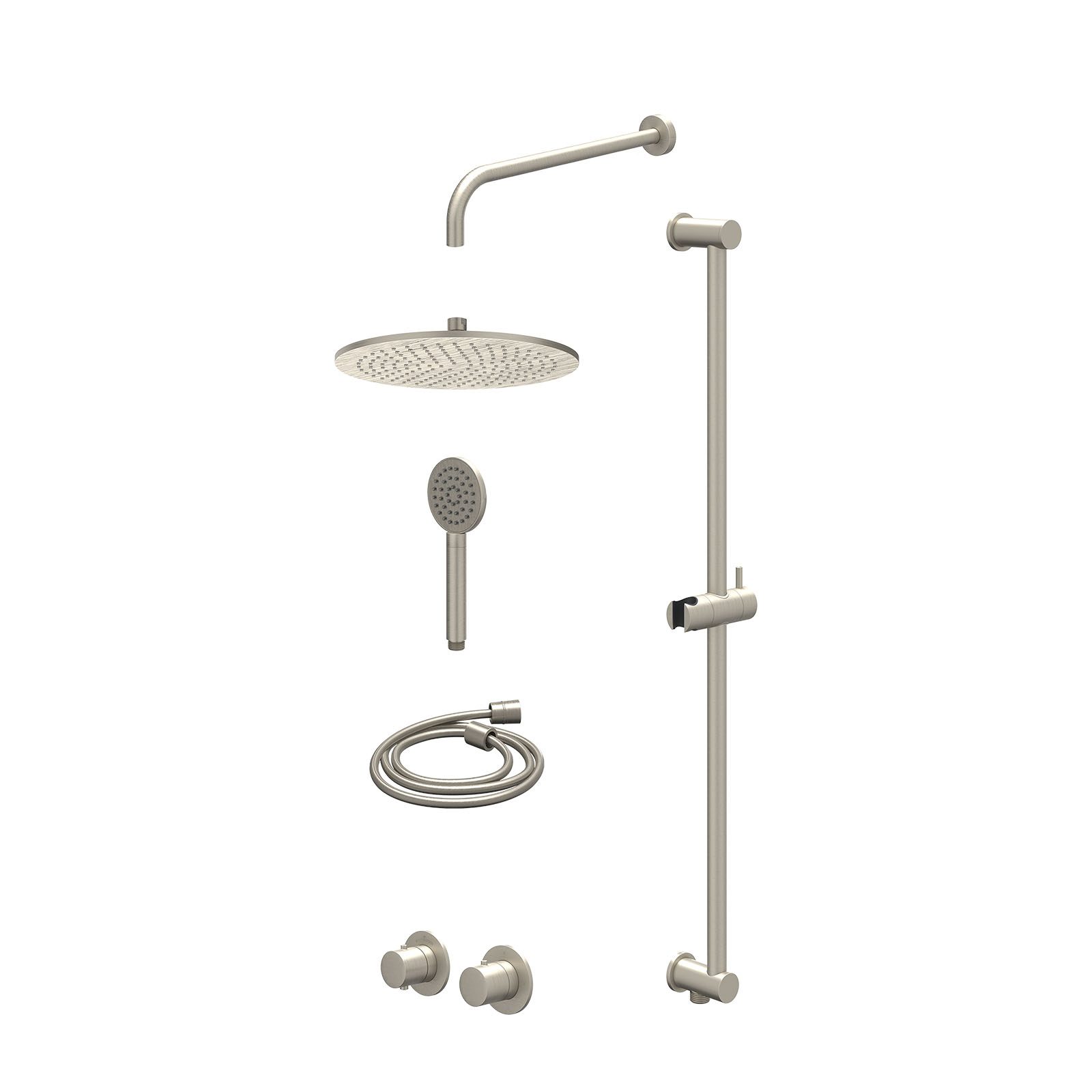 IVY Bond Regendoucheset inbouw symmetry 2-weg - 30cm medium - wandarm 40cm - glijstang - satin spray - excl. inbouwbox - Geborsteld nickel