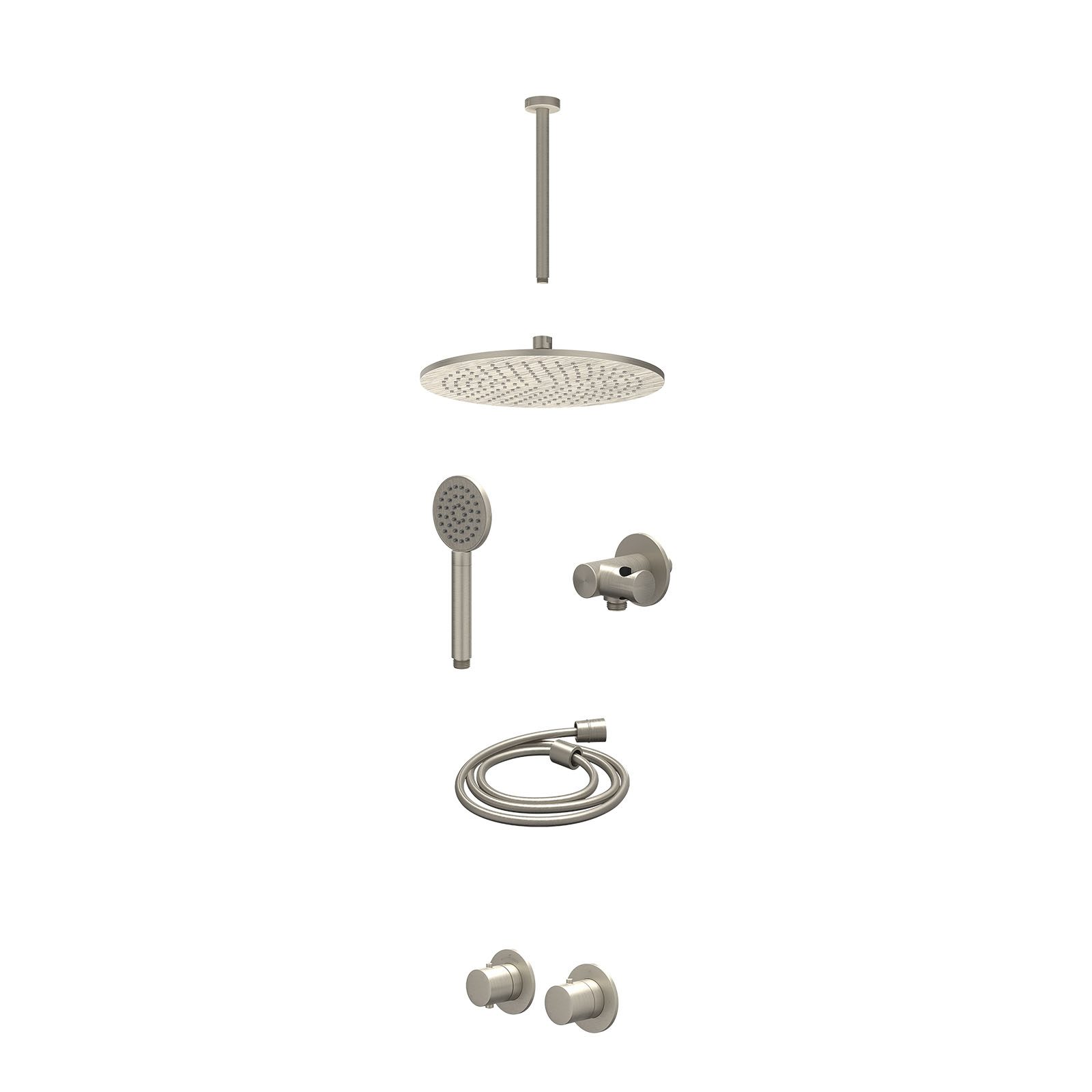 IVY Bond Regendoucheset inbouw symmetry 2-weg - 30cm medium - plafond 30cm - verstelbare steun - satin spray - excl. inbouwbox - Geborsteld nickel