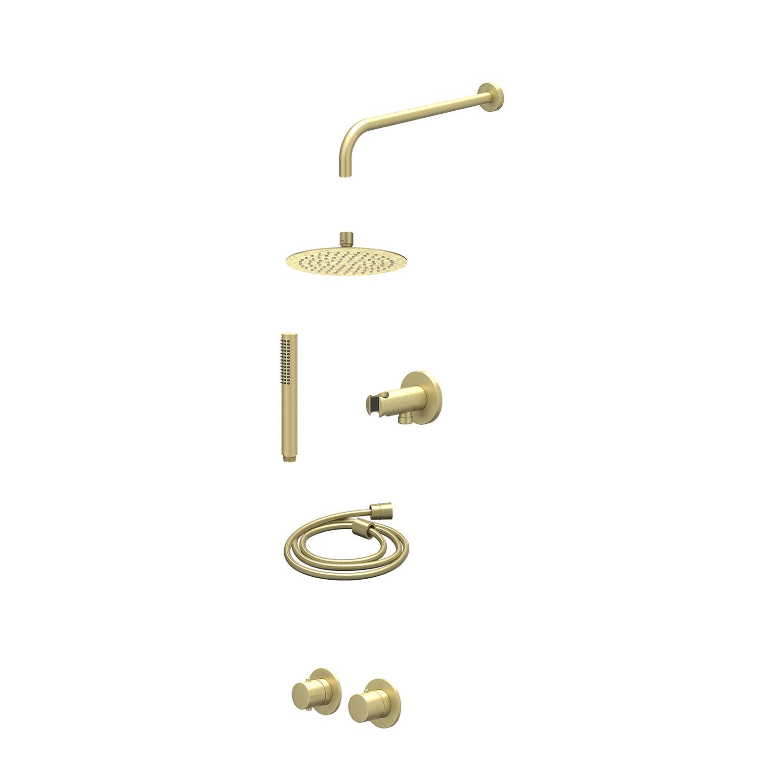 IVY Bond Regendoucheset inbouw symmetry 2-weg - 20cm slim - wandarm 40cm - wandhouder - staafhanddouche - excl. inbouwbox - Geborsteld mat goud
