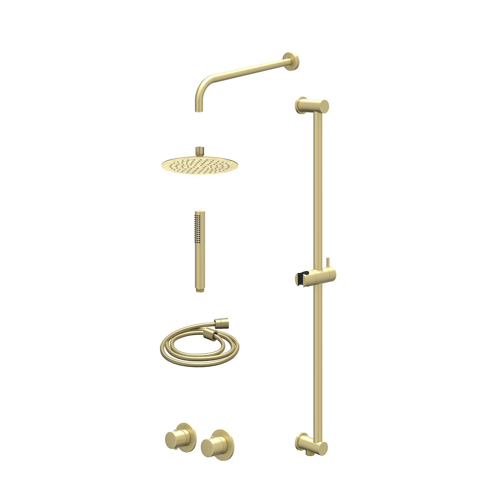 IVY Bond Regendoucheset inbouw symmetry 2-weg - 20cm slim - wandarm 40cm - glijstang - staafhanddouche - excl. inbouwbox - Geborsteld mat goud