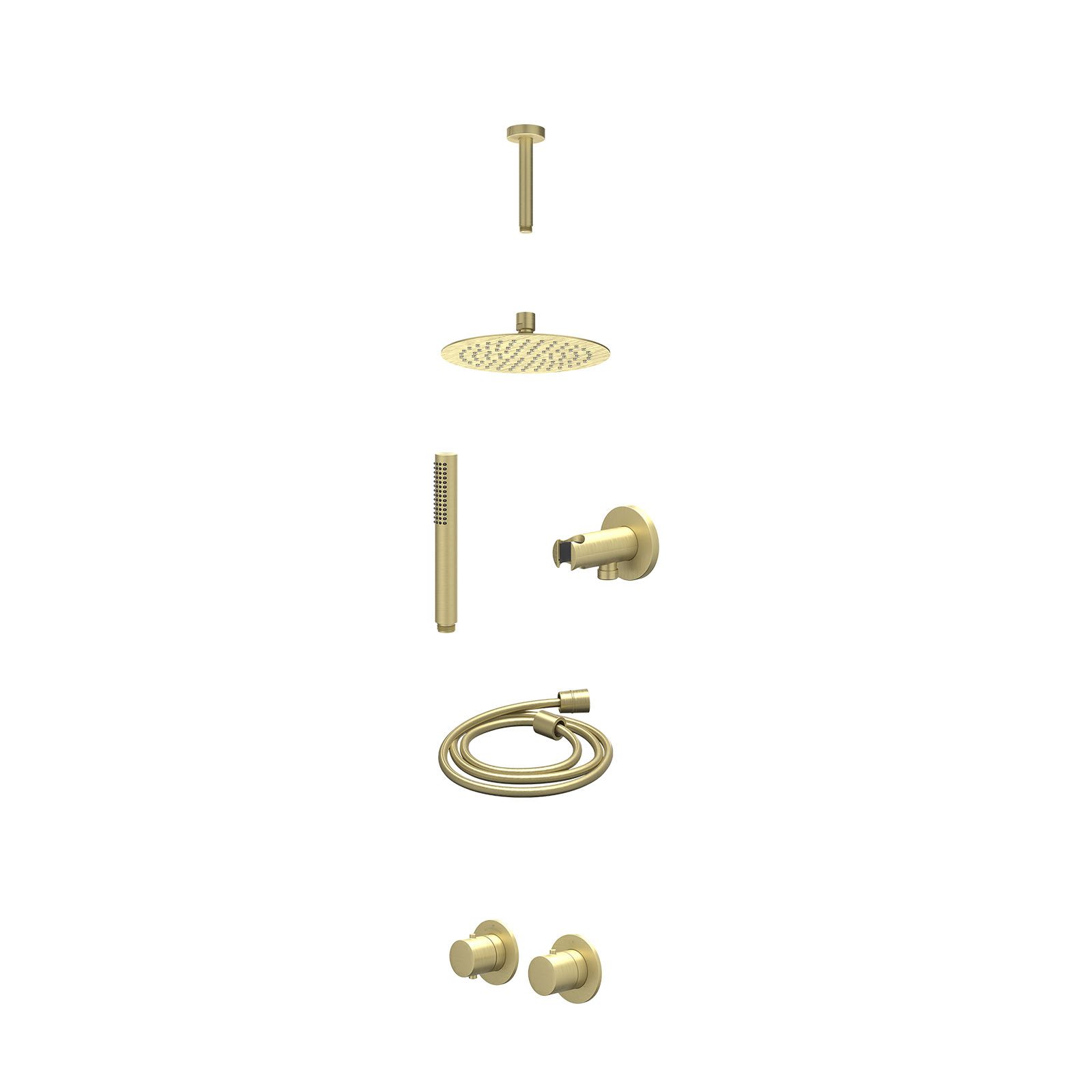 IVY Bond Regendoucheset inbouw symmetry 2-weg - 20cm slim - plafond 15cm - wandhouder - staafhanddouche - excl. inbouwbox - Geborsteld mat goud
