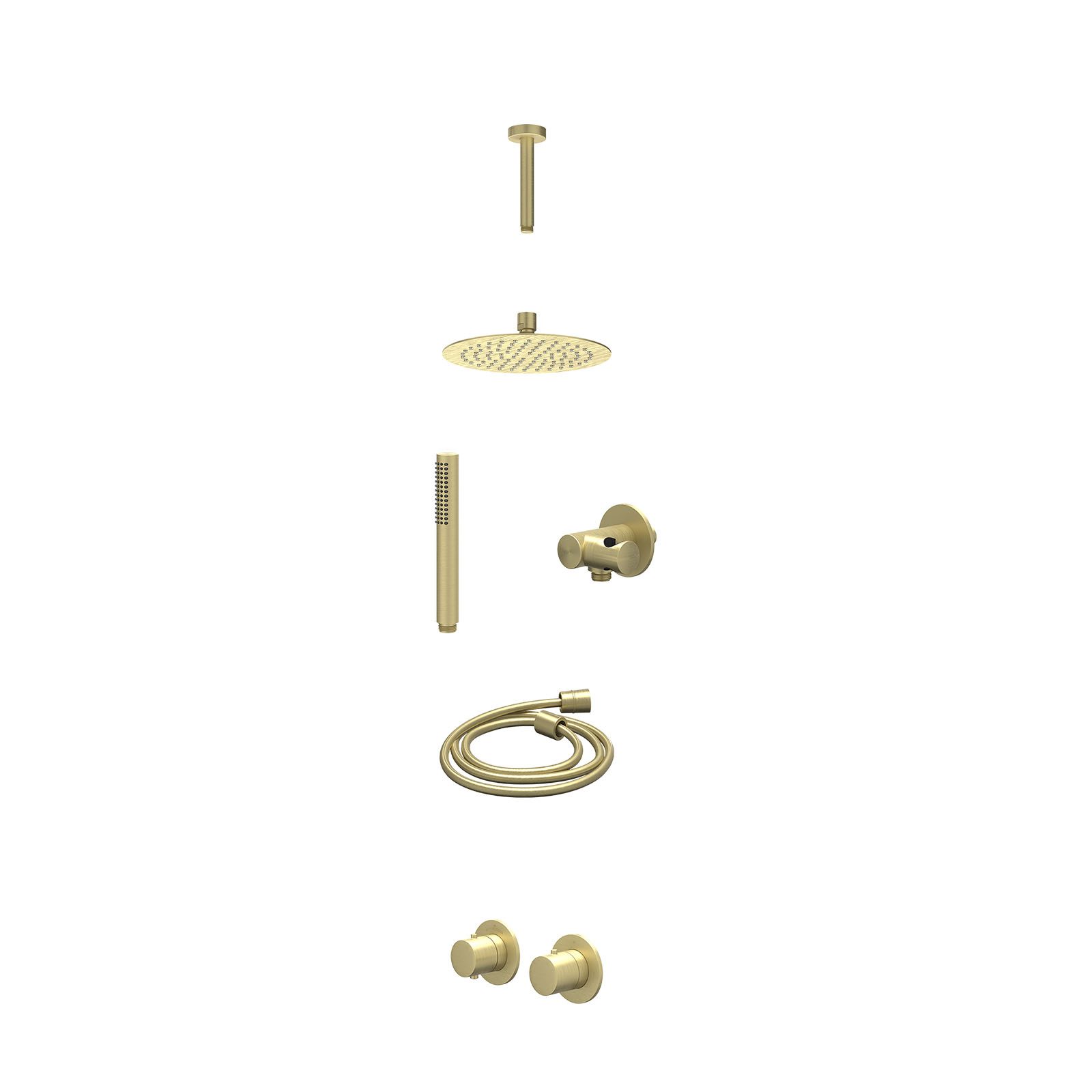 IVY Bond Regendoucheset inbouw symmetry 2-weg - 20cm slim - plafond 15cm - verstelbare steun - staafhanddouche - excl. inbouwbox - Geborsteld mat goud