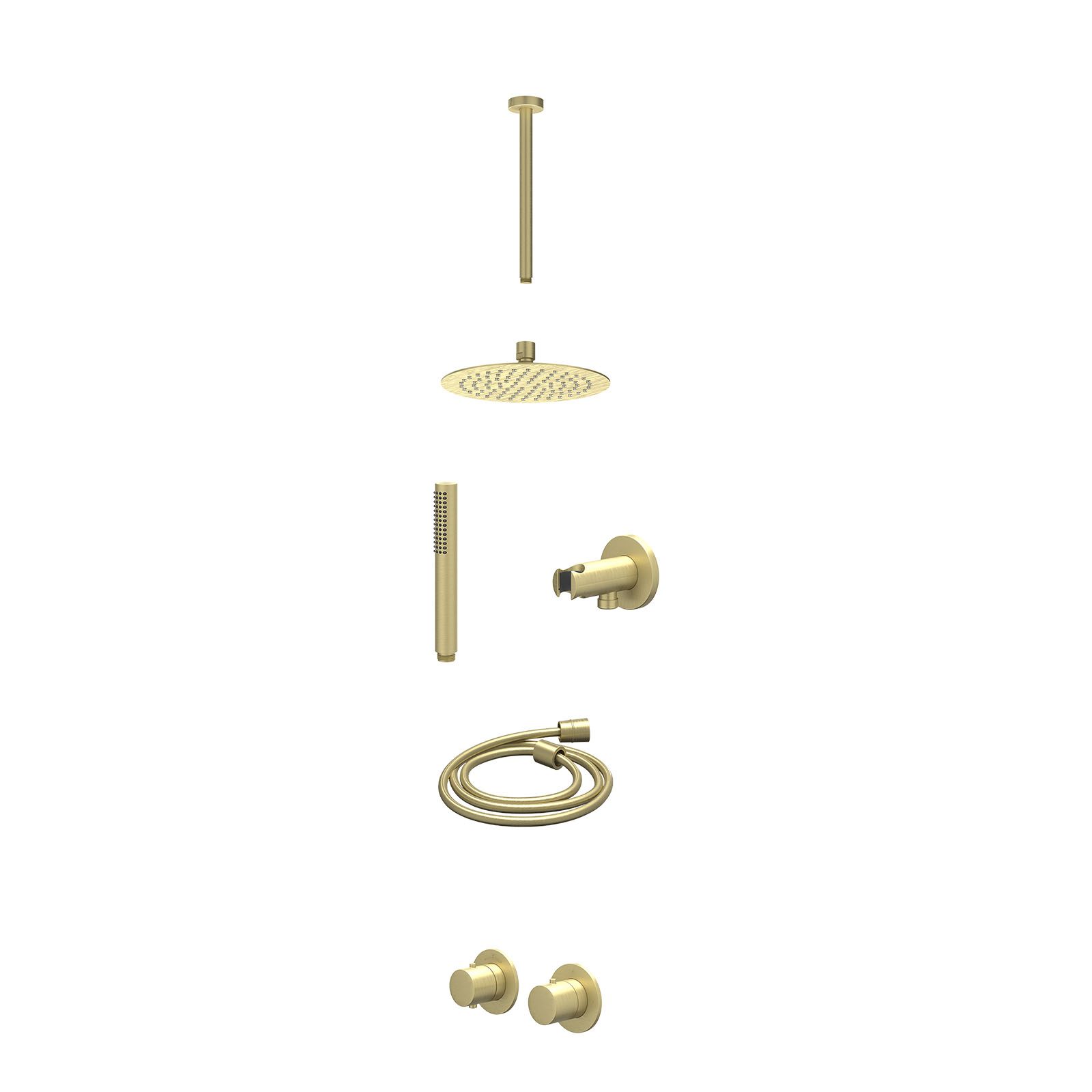 IVY Bond Regendoucheset inbouw symmetry 2-weg - 20cm slim - plafond 30cm - wandhouder - staafhanddouche - excl. inbouwbox - Geborsteld mat goud