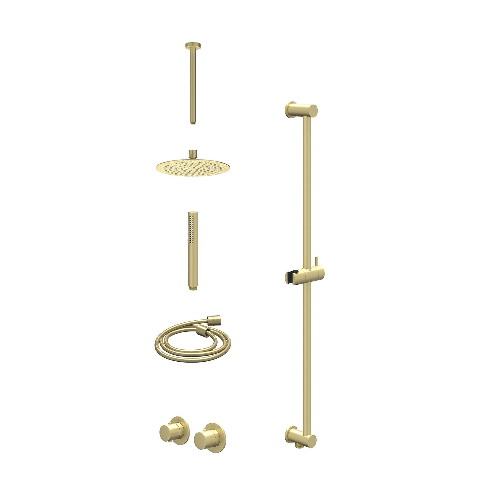 IVY Bond Regendoucheset inbouw symmetry 2-weg - 20cm slim - plafond 30cm - glijstang - staafhanddouche - excl. inbouwbox - Geborsteld mat goud