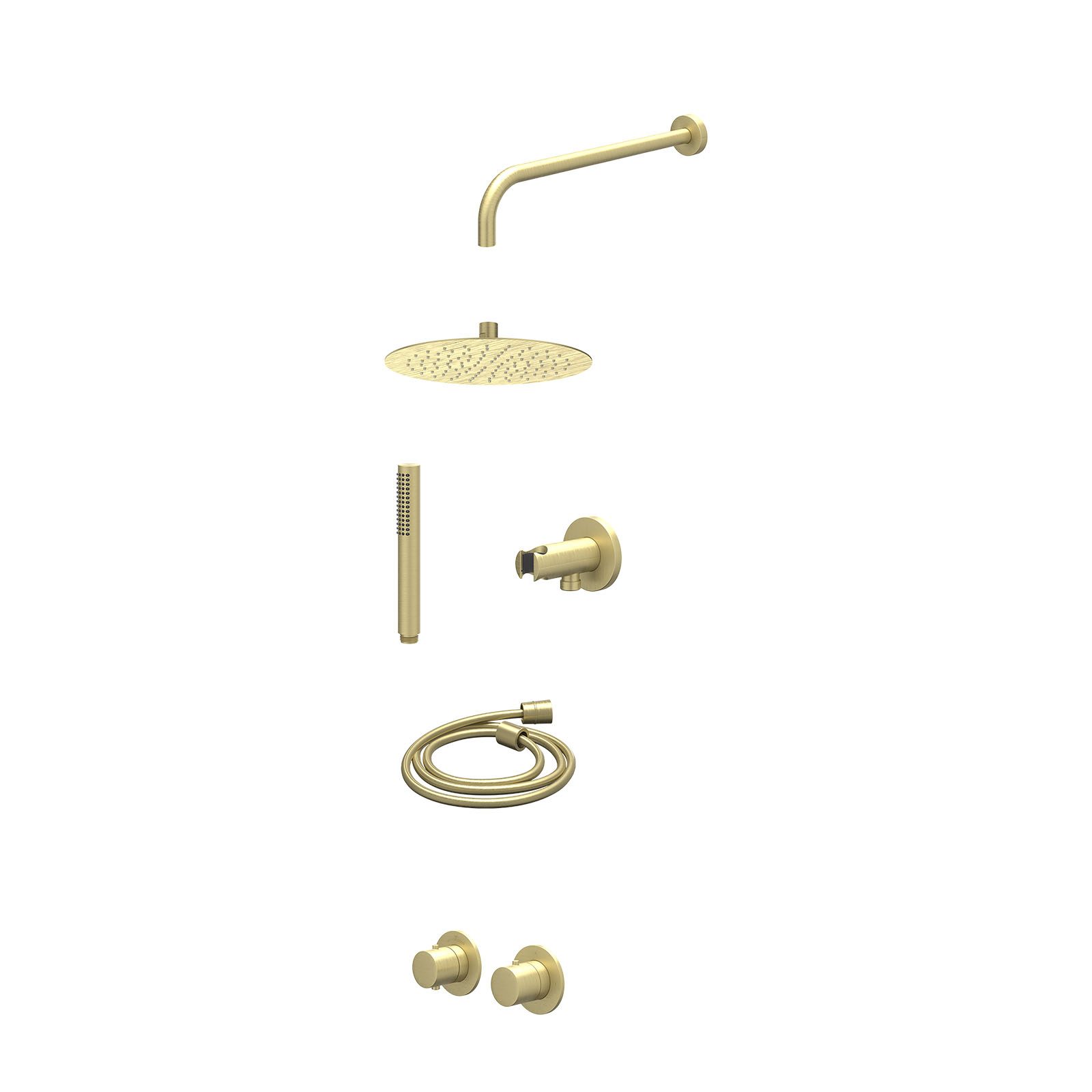 IVY Bond Regendoucheset inbouw symmetry 2-weg - 25cm slim - wandarm 40cm - wandhouder - staafhanddouche - excl. inbouwbox - Geborsteld mat goud