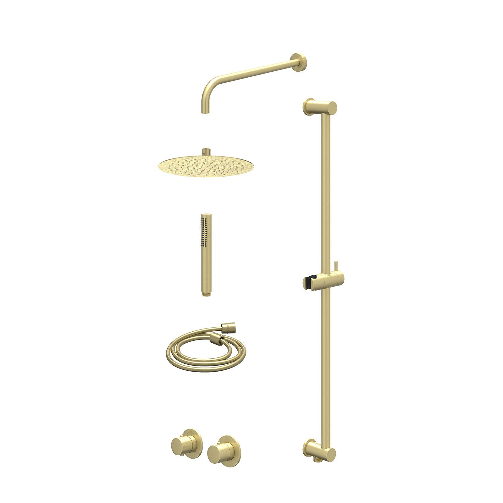 IVY Bond Regendoucheset inbouw symmetry 2-weg - 25cm slim - wandarm 40cm - glijstang - staafhanddouche - excl. inbouwbox - Geborsteld mat goud
