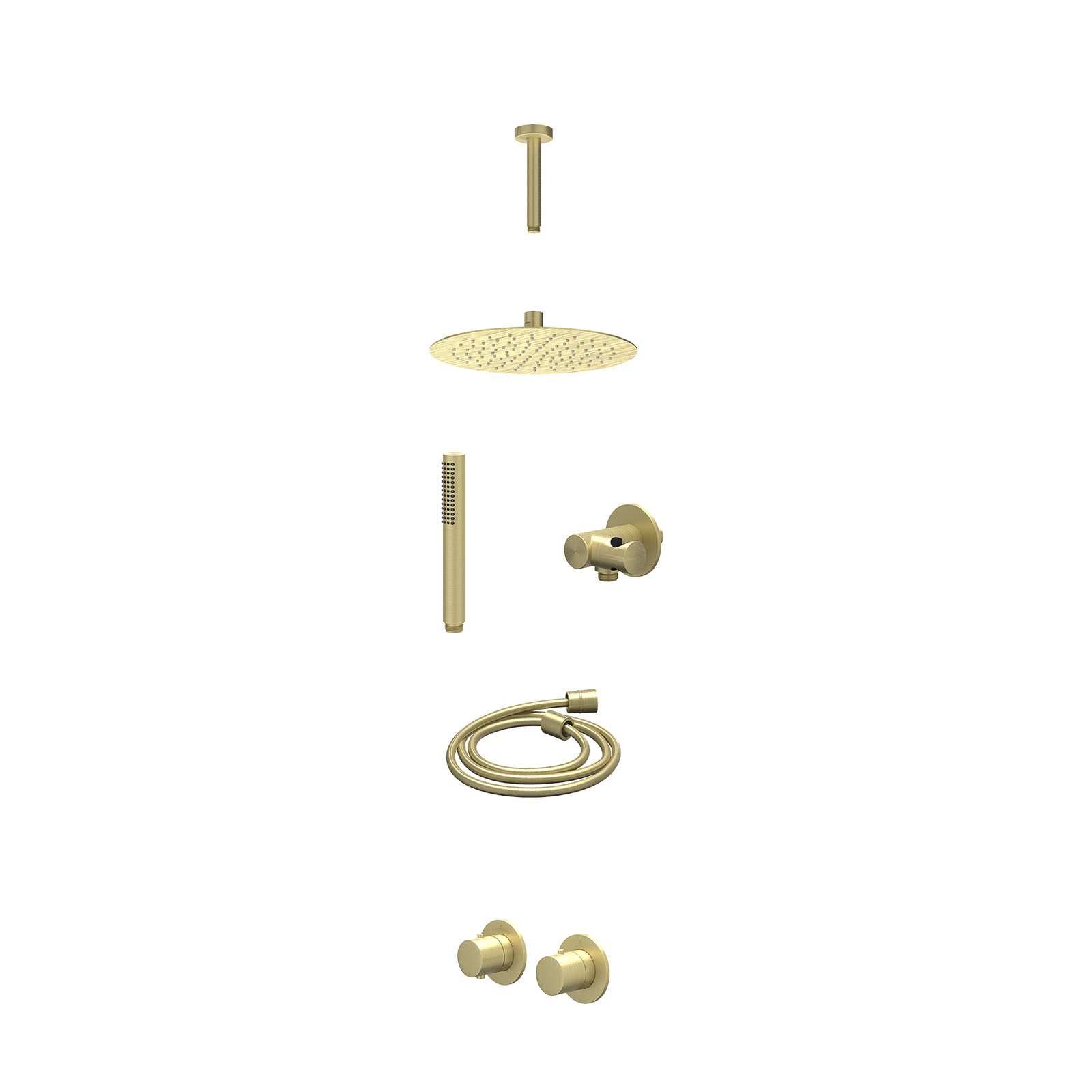 IVY Bond Regendoucheset inbouw symmetry 2-weg - 25cm slim - plafond 15cm - verstelbare steun - staafhanddouche - excl. inbouwbox - Geborsteld mat goud