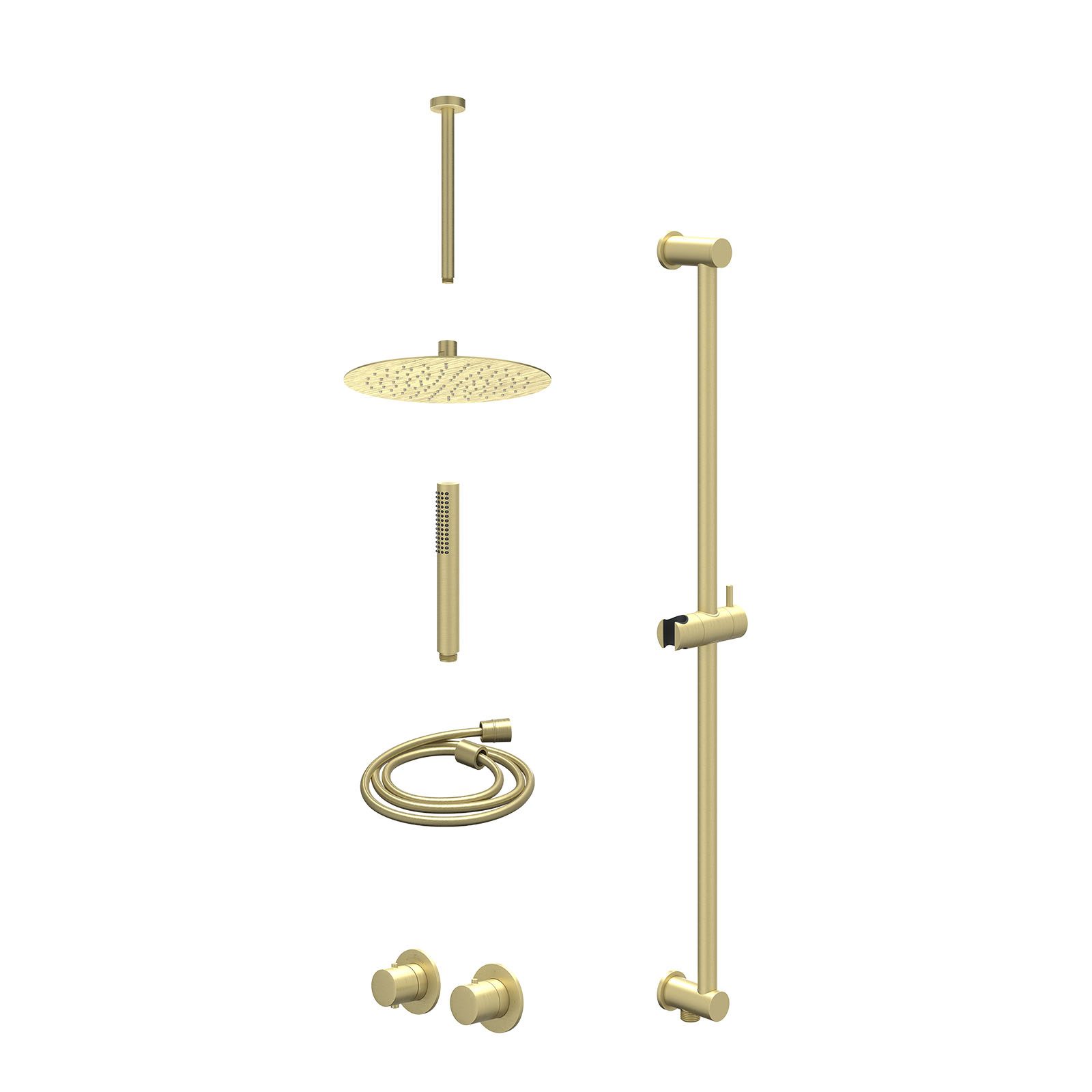 IVY Bond Regendoucheset inbouw symmetry 2-weg - 25cm slim - plafond 30cm - glijstang - staafhanddouche - excl. inbouwbox - Geborsteld mat goud
