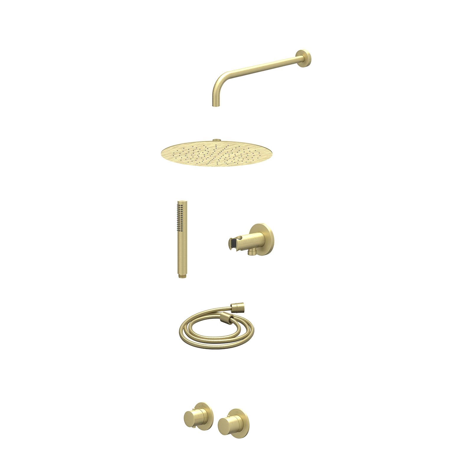 IVY Bond Regendoucheset inbouw symmetry 2-weg - 30cm slim - wandarm 40cm - wandhouder - staafhanddouche - excl. inbouwbox - Geborsteld mat goud