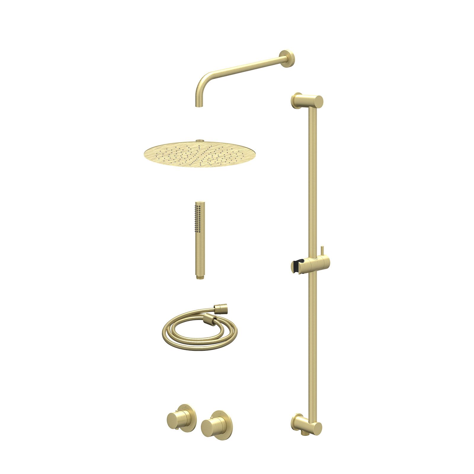 IVY Bond Regendoucheset inbouw symmetry 2-weg - 30cm slim - wandarm 40cm - glijstang - staafhanddouche - excl. inbouwbox - Geborsteld mat goud