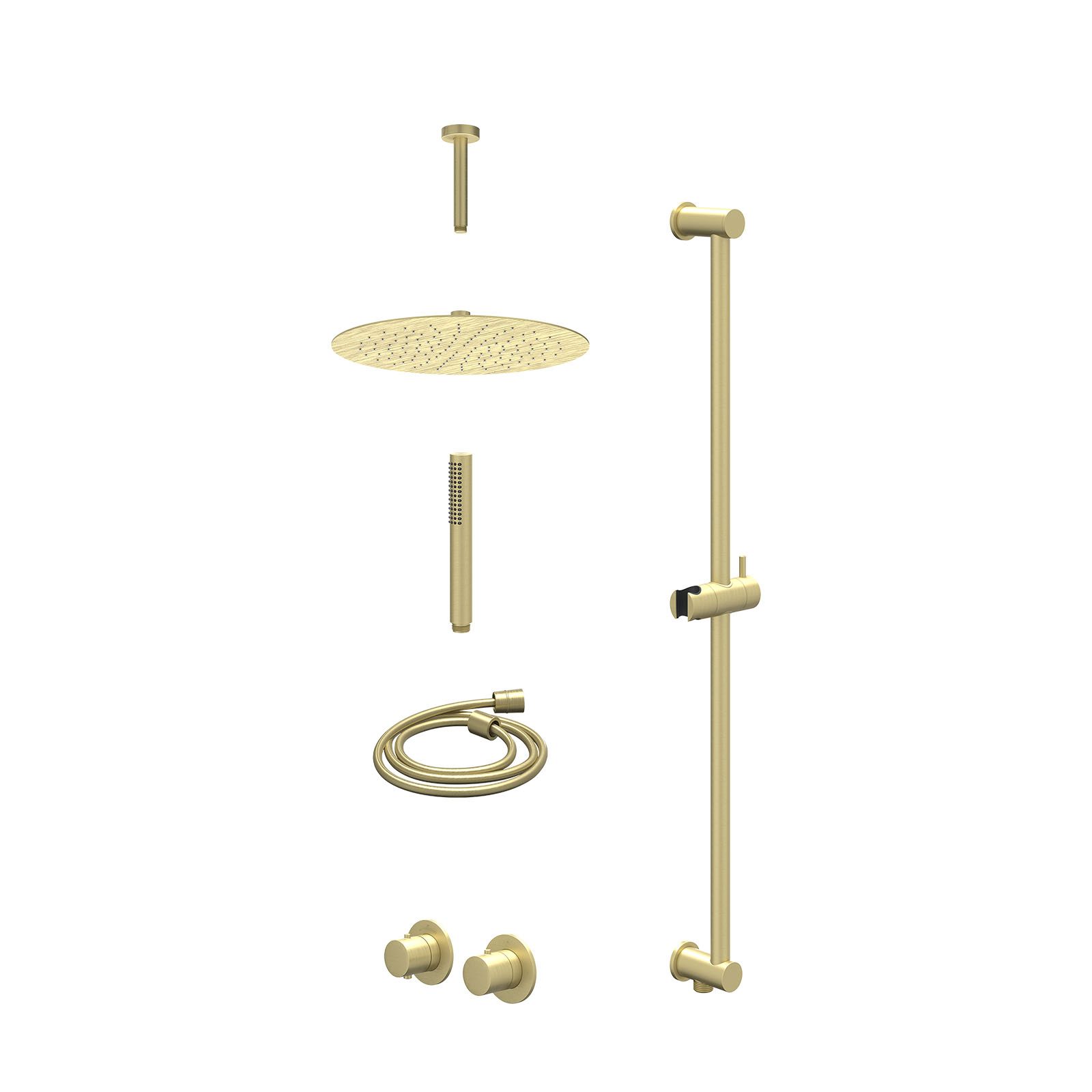 IVY Bond Regendoucheset inbouw symmetry 2-weg - 30cm slim - plafond 15cm - glijstang - staafhanddouche - excl. inbouwbox - Geborsteld mat goud