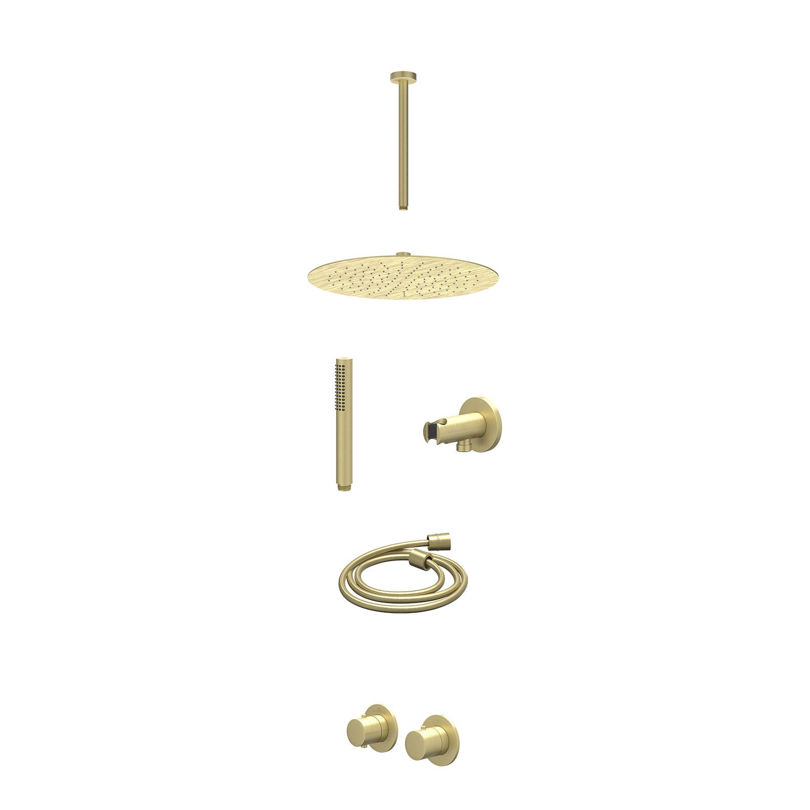 IVY Bond Regendoucheset inbouw symmetry 2-weg - 30cm slim - plafond 30cm - wandhouder - staafhanddouche - excl. inbouwbox - Geborsteld mat goud