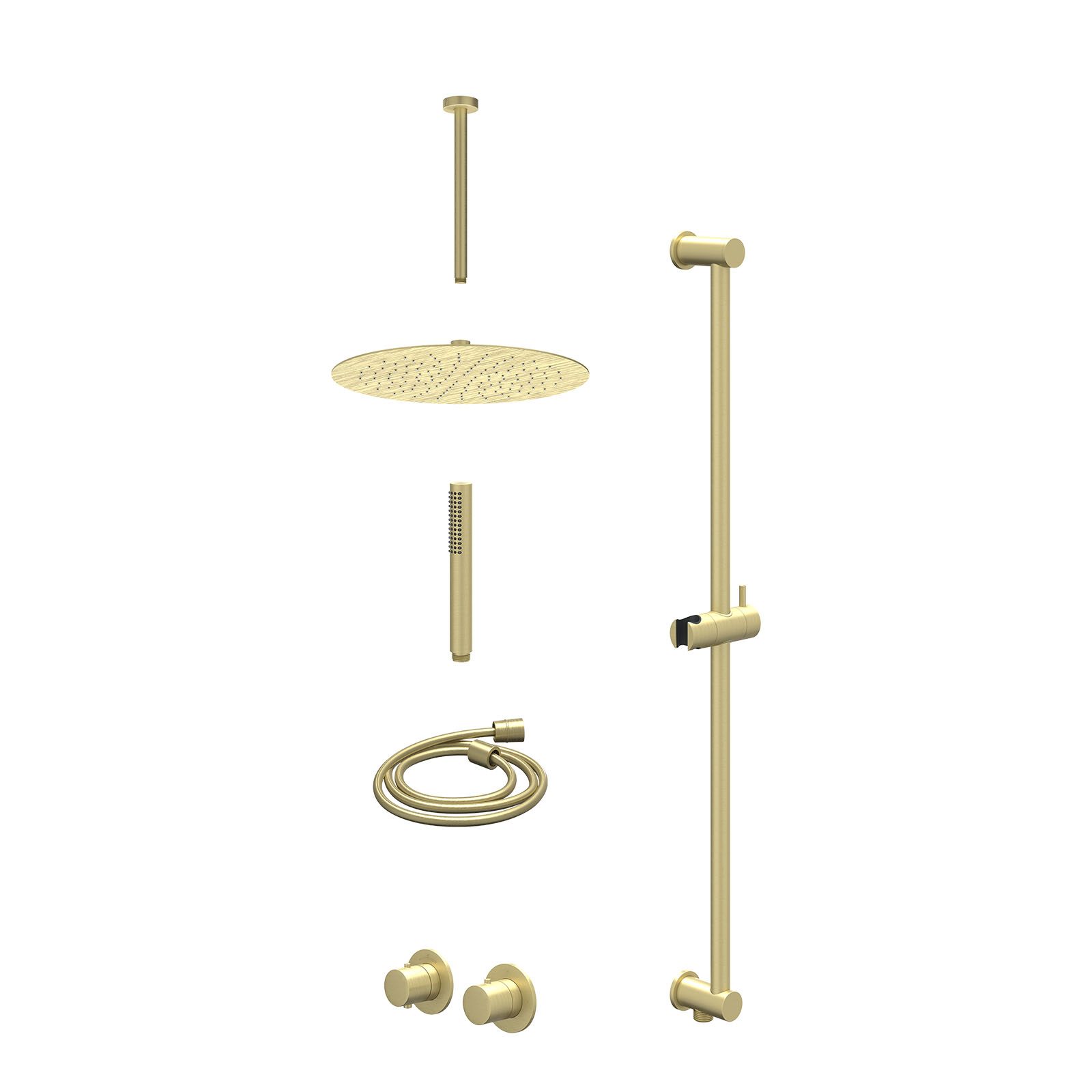 IVY Bond Regendoucheset inbouw symmetry 2-weg - 30cm slim - plafond 30cm - glijstang - staafhanddouche - excl. inbouwbox - Geborsteld mat goud