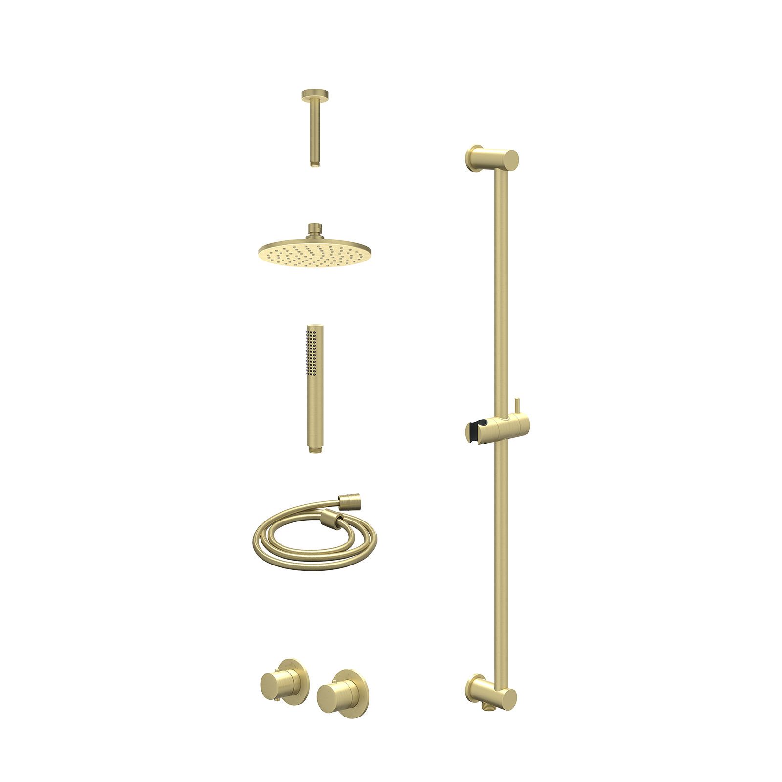 IVY Bond Regendoucheset inbouw symmetry 2-weg - 20cm medium - plafond 15cm - glijstang - staafhanddouche - excl. inbouwbox - Geborsteld mat goud