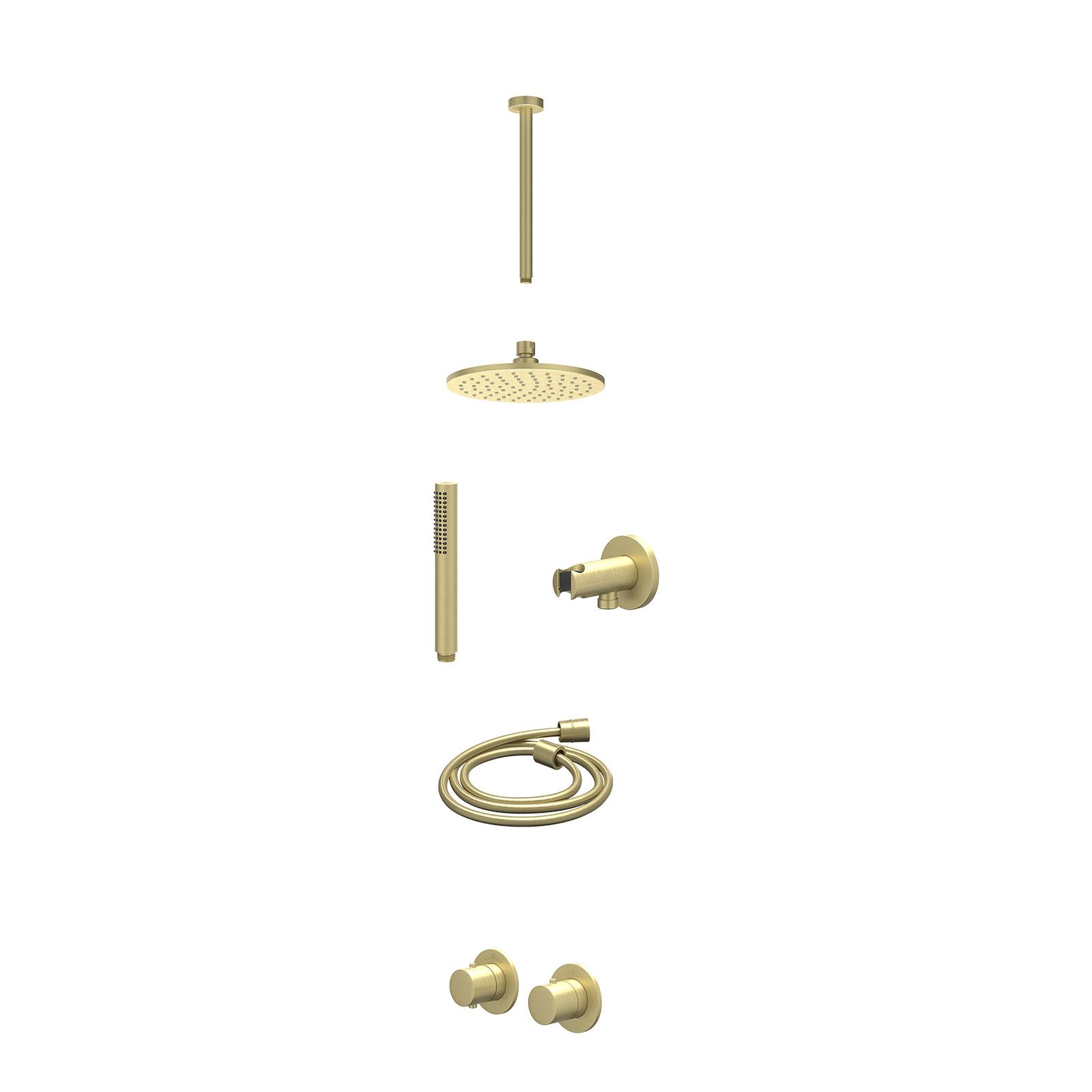 IVY Bond Regendoucheset inbouw symmetry 2-weg - 20cm medium - plafond 30cm - wandhouder - staafhanddouche - excl. inbouwbox - Geborsteld mat goud
