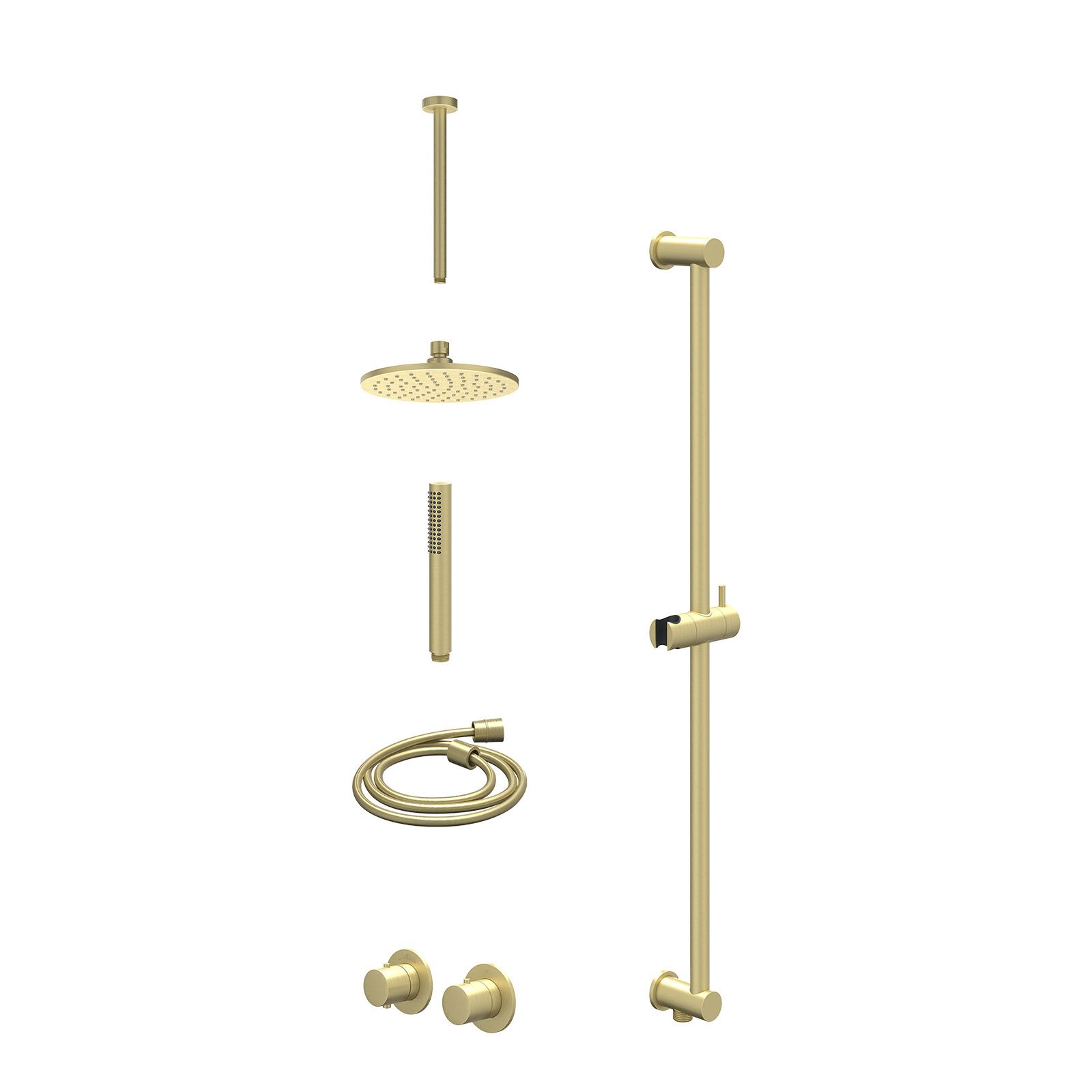 IVY Bond Regendoucheset inbouw symmetry 2-weg - 20cm medium - plafond 30cm - glijstang - staafhanddouche - excl. inbouwbox - Geborsteld mat goud