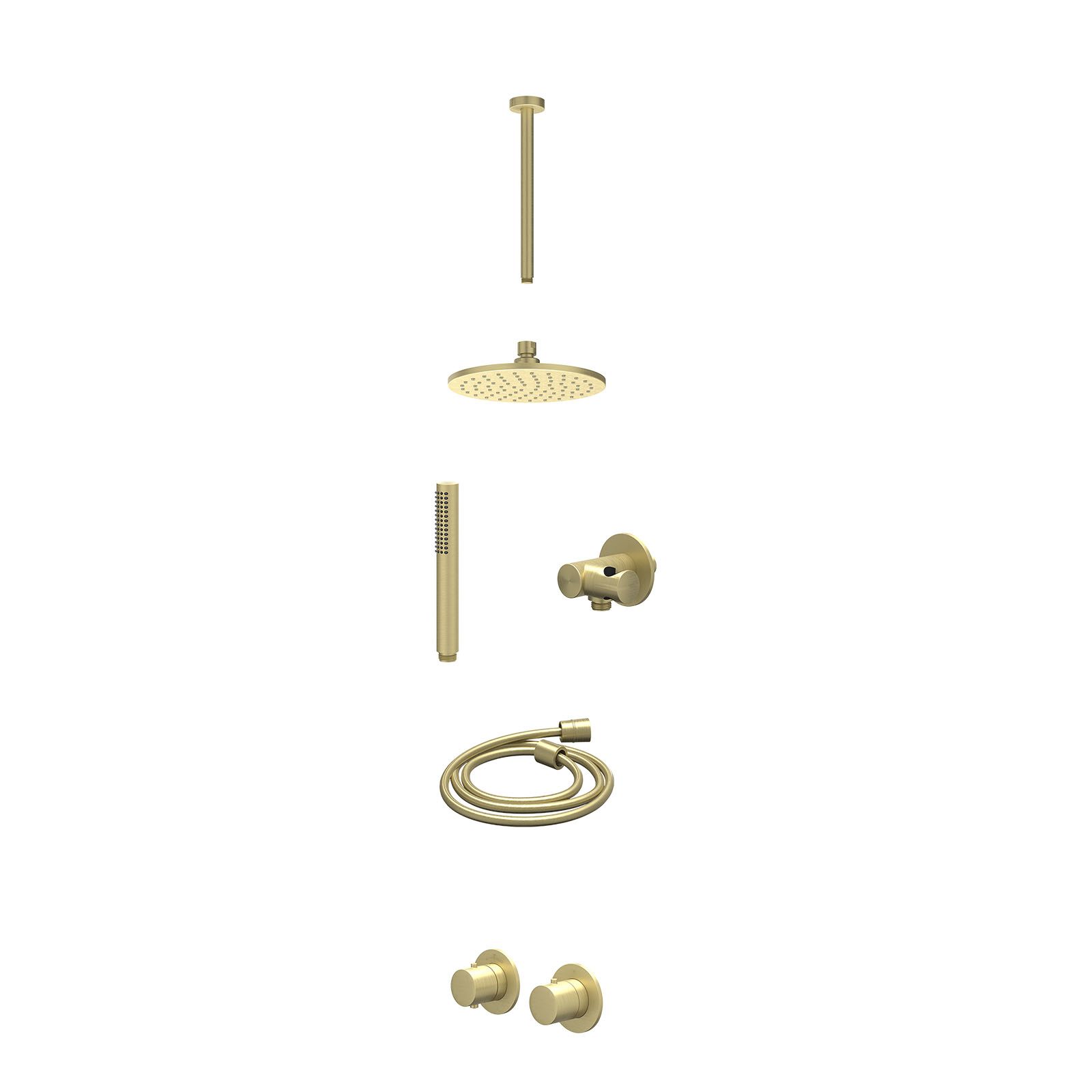 IVY Bond Regendoucheset inbouw symmetry 2-weg - 20cm medium - plafond 30cm - verstelbare steun - staafhanddouche - excl. inbouwbox - Geborsteld mat goud