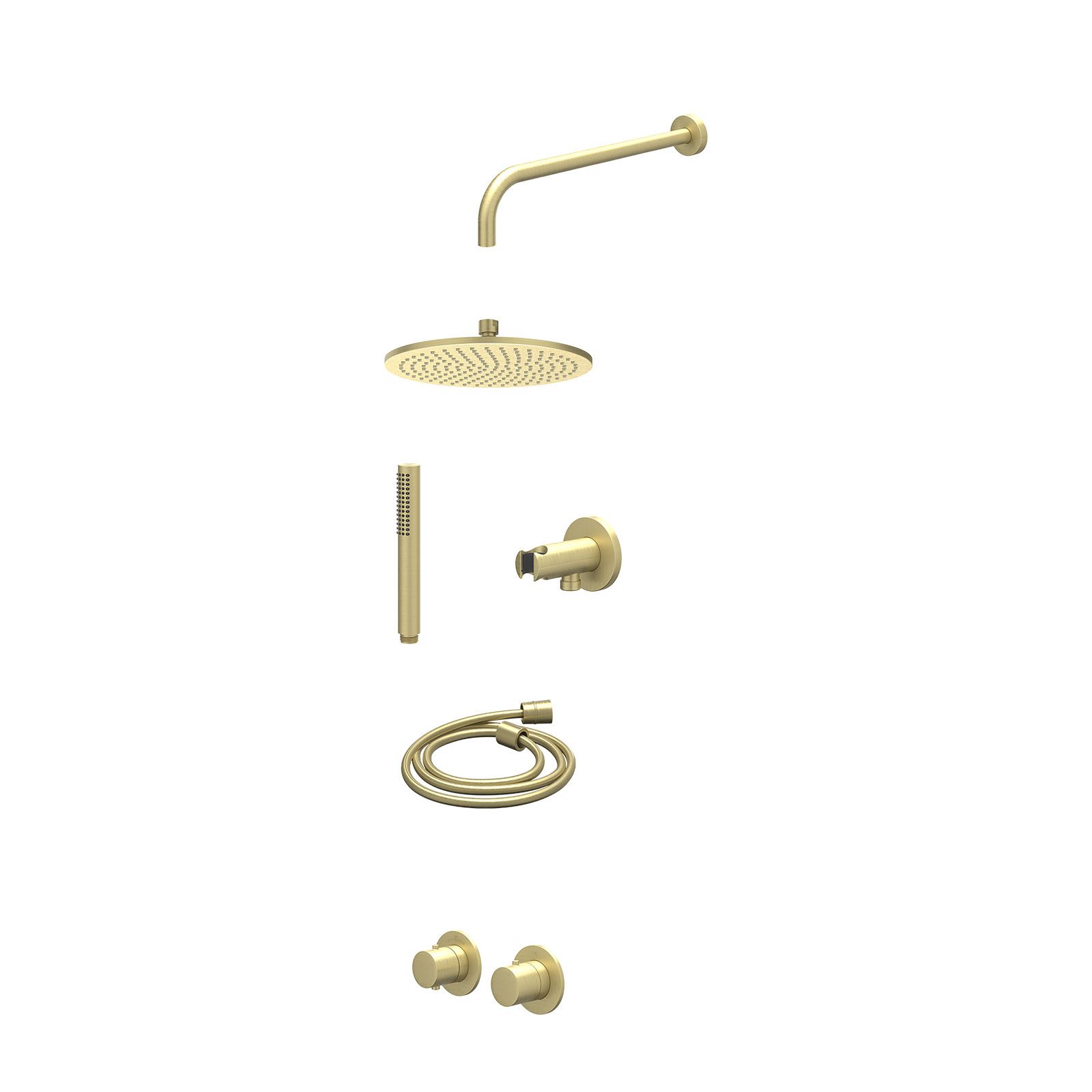 IVY Bond Regendoucheset inbouw symmetry 2-weg - 25cm medium - wandarm 40cm - wandhouder - staafhanddouche - excl. inbouwbox - Geborsteld mat goud