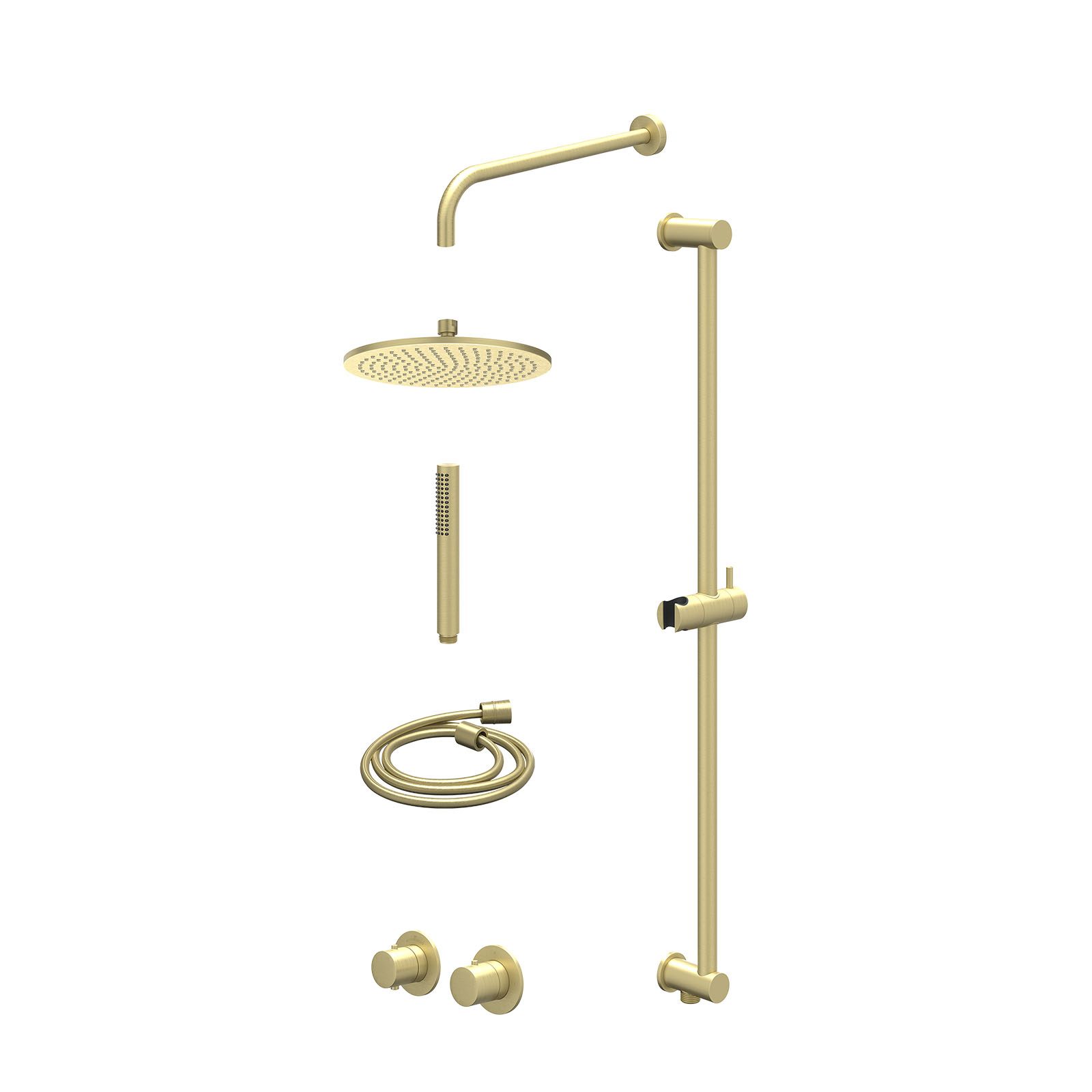 IVY Bond Regendoucheset inbouw symmetry 2-weg - 25cm medium - wandarm 40cm - glijstang - staafhanddouche - excl. inbouwbox - Geborsteld mat goud