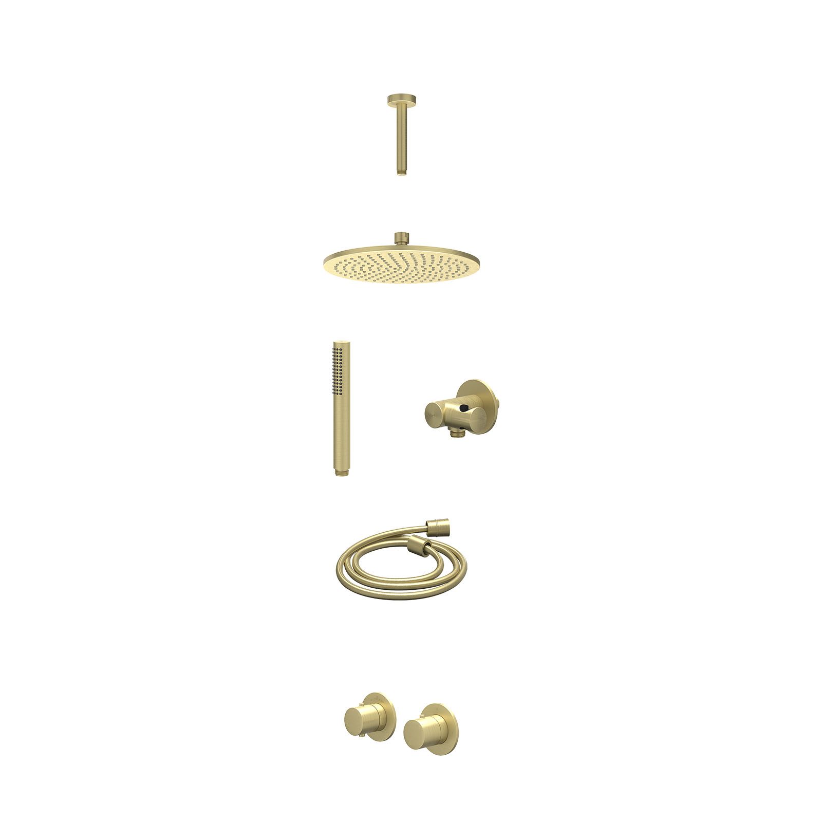 IVY Bond Regendoucheset inbouw symmetry 2-weg - 25cm medium - plafond 15cm - verstelbare steun - staafhanddouche - excl. inbouwbox - Geborsteld mat goud