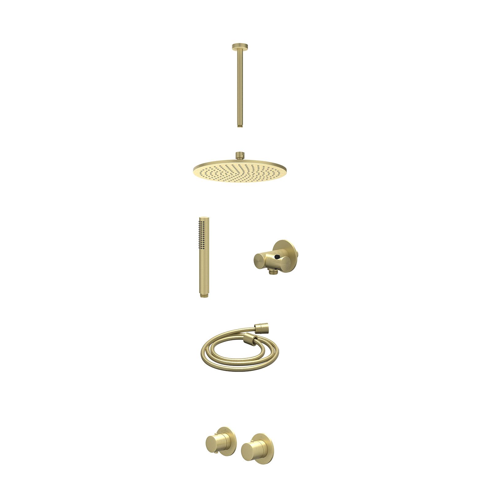 IVY Bond Regendoucheset inbouw symmetry 2-weg - 25cm medium - plafond 30cm - verstelbare steun - staafhanddouche - excl. inbouwbox - Geborsteld mat goud