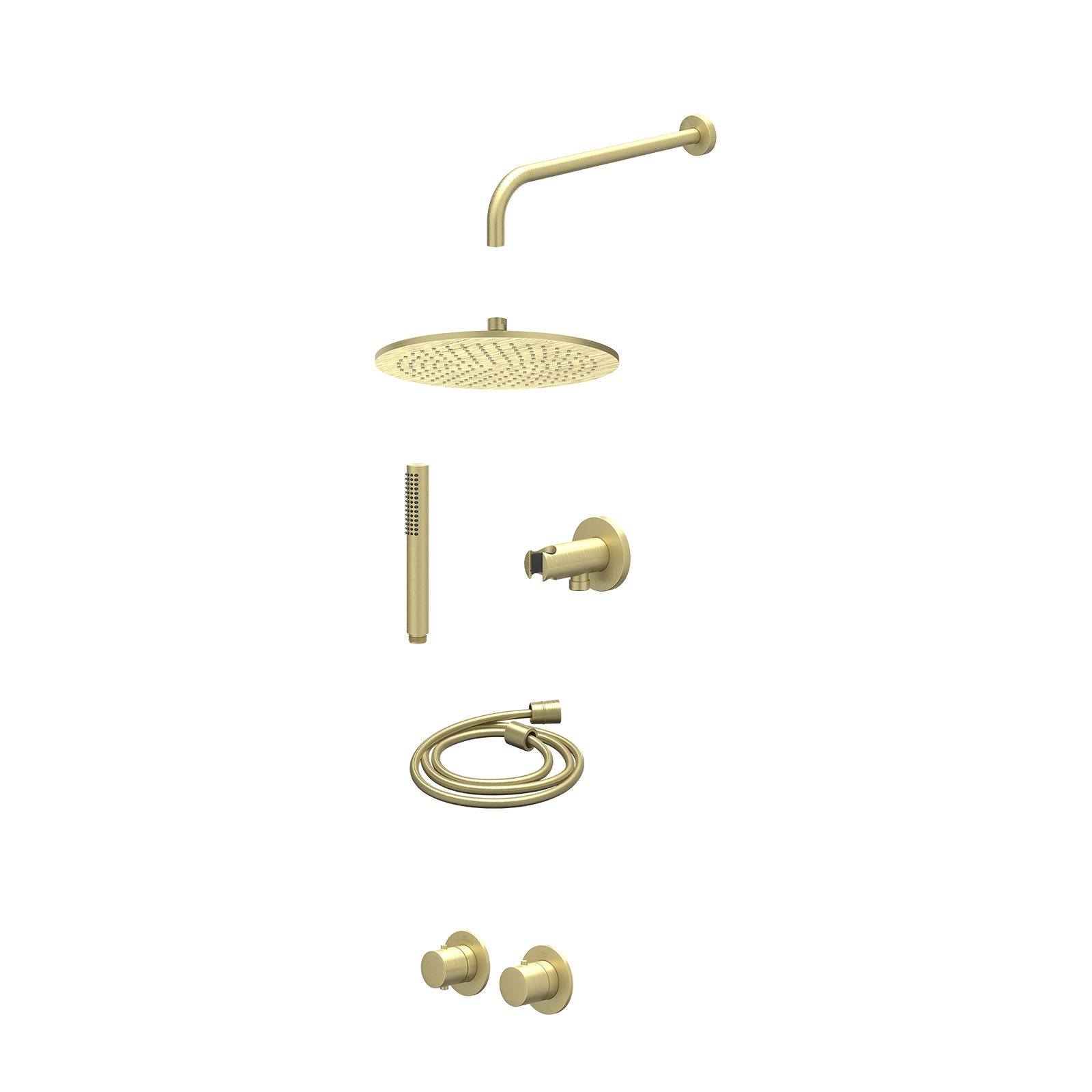 IVY Bond Regendoucheset inbouw symmetry 2-weg - 30cm medium - wandarm 40cm - wandhouder - staafhanddouche - excl. inbouwbox - Geborsteld mat goud