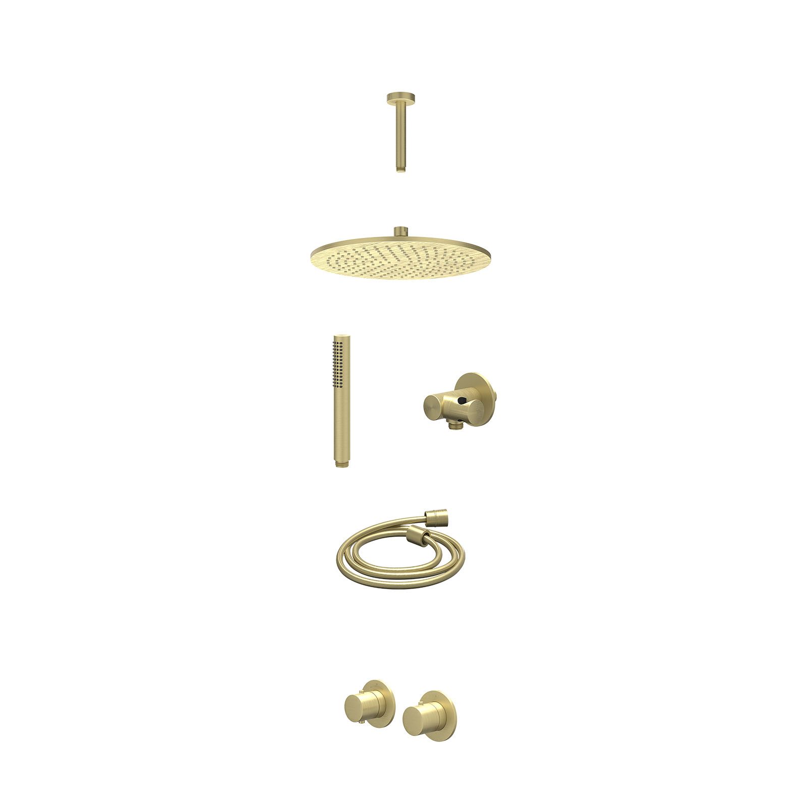 IVY Bond Regendoucheset inbouw symmetry 2-weg - 30cm medium - plafond 15cm - verstelbare steun - staafhanddouche - excl. inbouwbox - Geborsteld mat goud