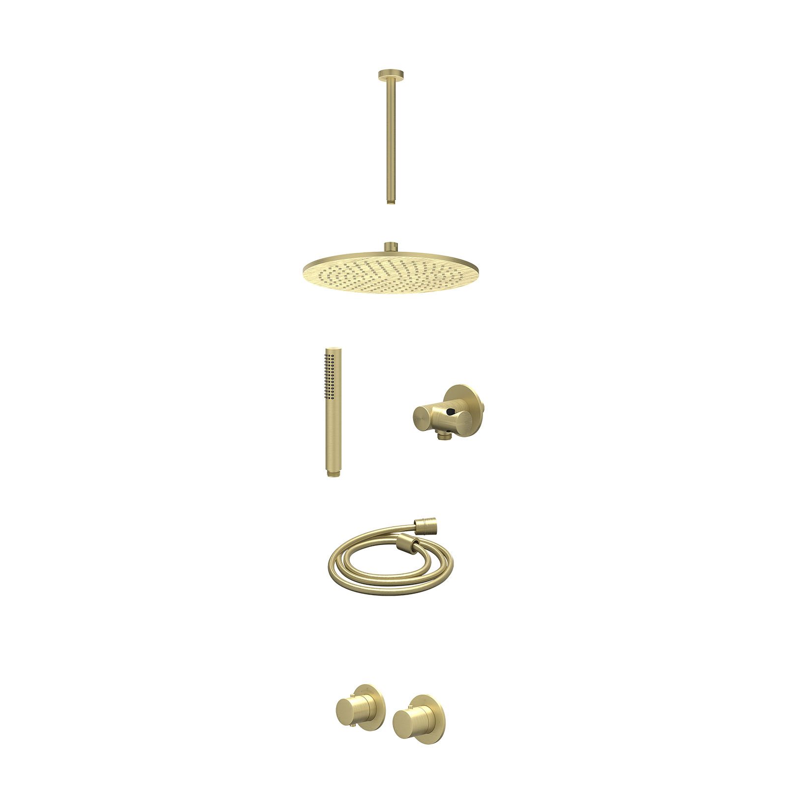IVY Bond Regendoucheset inbouw symmetry 2-weg - 30cm medium - plafond 30cm - verstelbare steun - staafhanddouche - excl. inbouwbox - Geborsteld mat goud