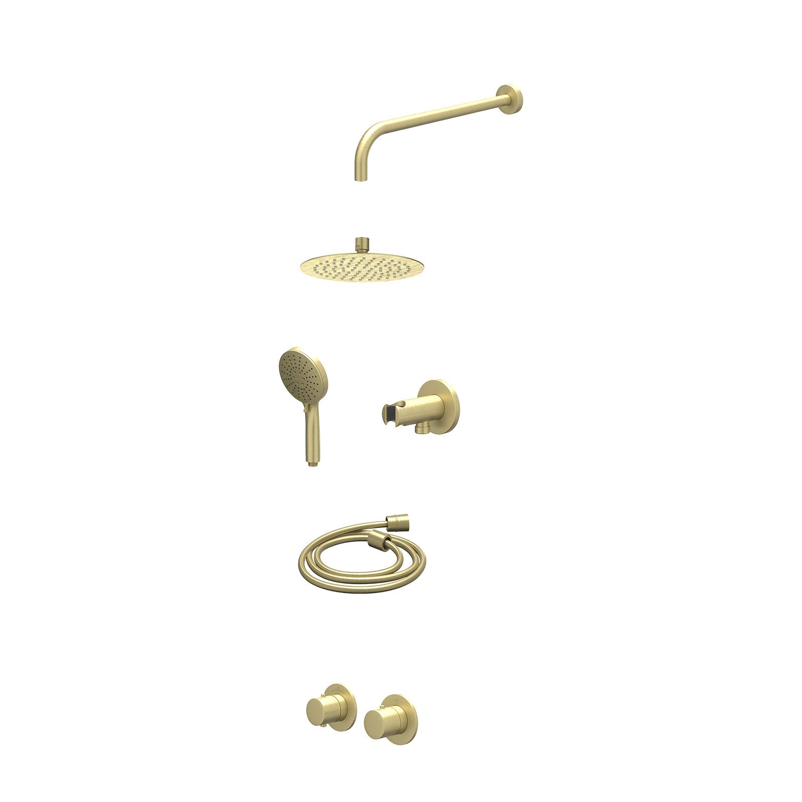 IVY Bond Regendoucheset inbouw symmetry 2-weg - 20cm slim - wandarm 40cm - wandhouder - 3-standen - excl. inbouwbox - Geborsteld mat goud