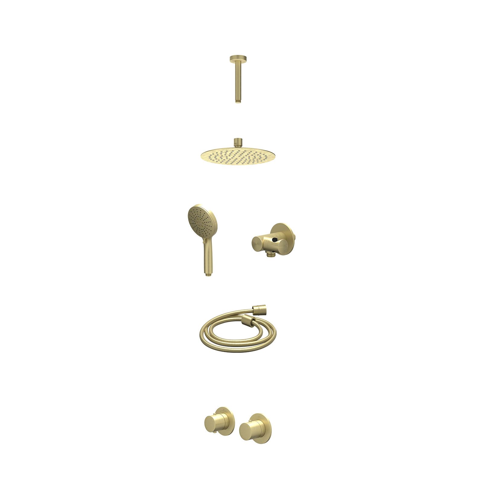 IVY Bond Regendoucheset inbouw symmetry 2-weg - 20cm slim - plafond 15cm - verstelbare steun - 3-standen - excl. inbouwbox - Geborsteld mat goud