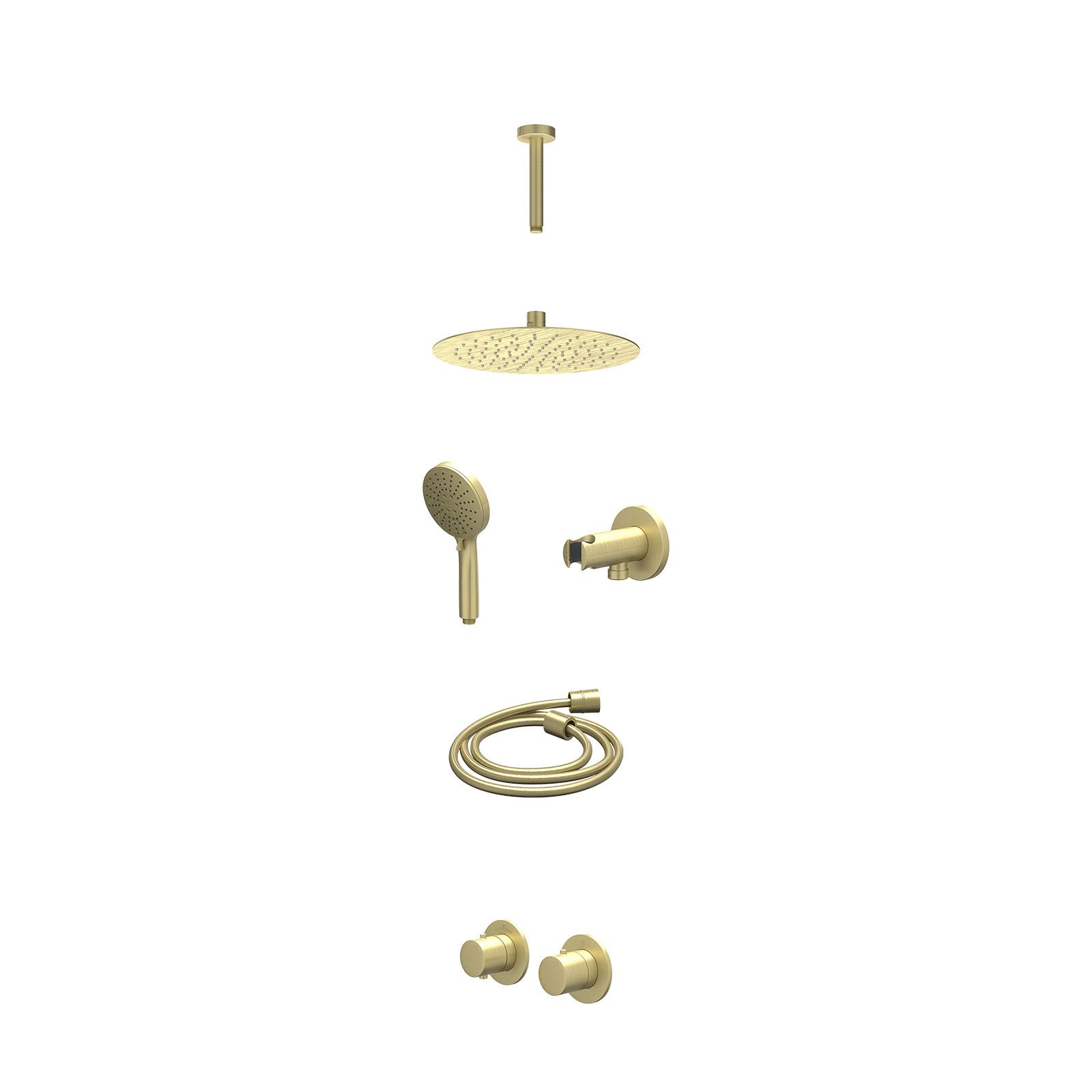 IVY Bond Regendoucheset inbouw symmetry 2-weg - 25cm slim - plafond 15cm - wandhouder - 3-standen - excl. inbouwbox - Geborsteld mat goud