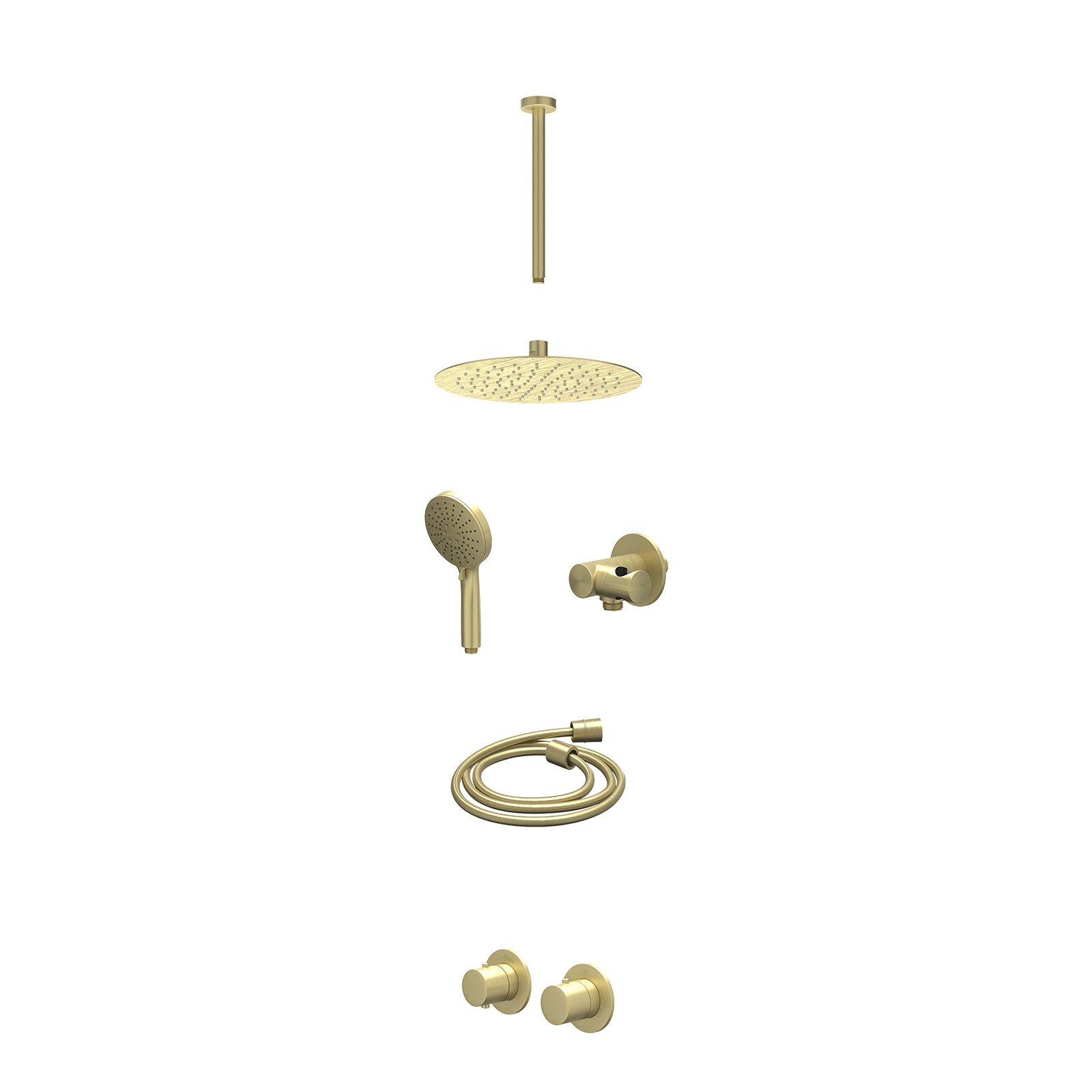 IVY Bond Regendoucheset inbouw symmetry 2-weg - 25cm slim - plafond 30cm - verstelbare steun - 3-standen - excl. inbouwbox - Geborsteld mat goud