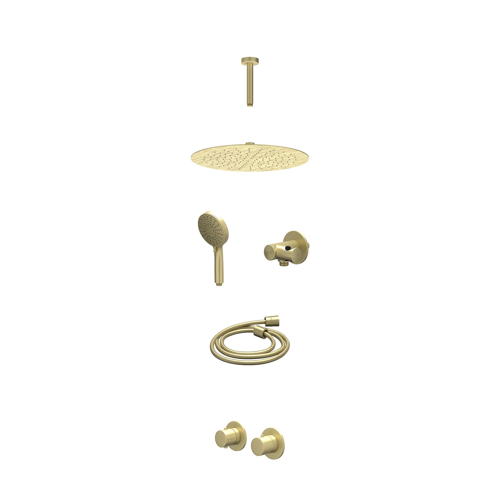 IVY Bond Regendoucheset inbouw symmetry 2-weg - 30cm slim - plafond 15cm - verstelbare steun - 3-standen - excl. inbouwbox - Geborsteld mat goud