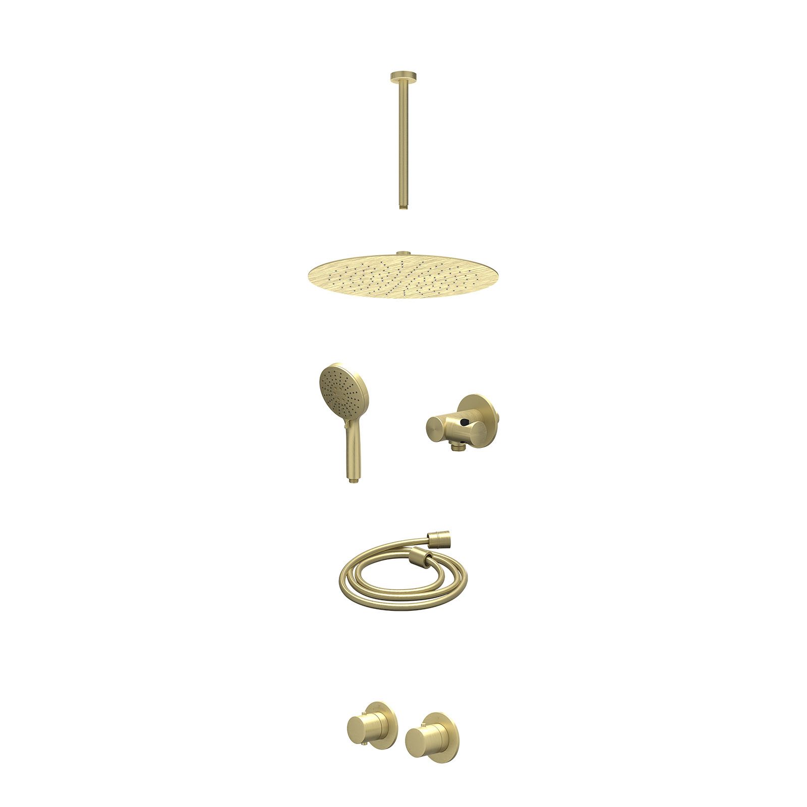 IVY Bond Regendoucheset inbouw symmetry 2-weg - 30cm slim - plafond 30cm - verstelbare steun - 3-standen - excl. inbouwbox - Geborsteld mat goud